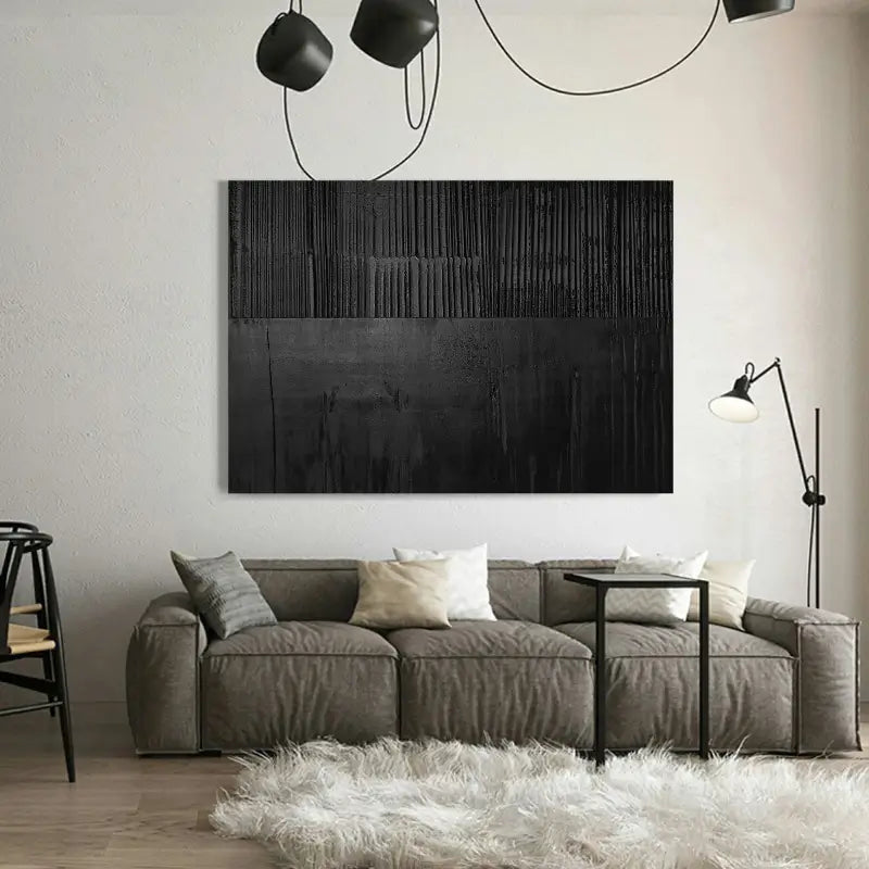 Black Minimalist Textured Painting Canvas #MZ016