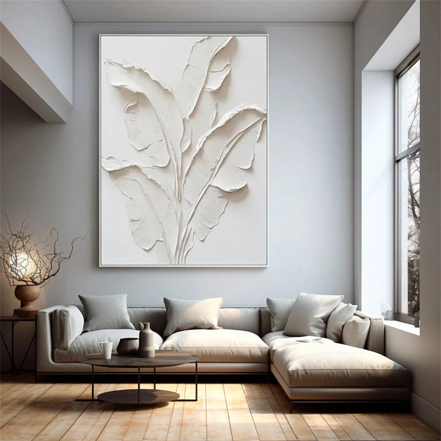 Beige Flower & Tree Abstract Texturte Canvas Art #FT 239