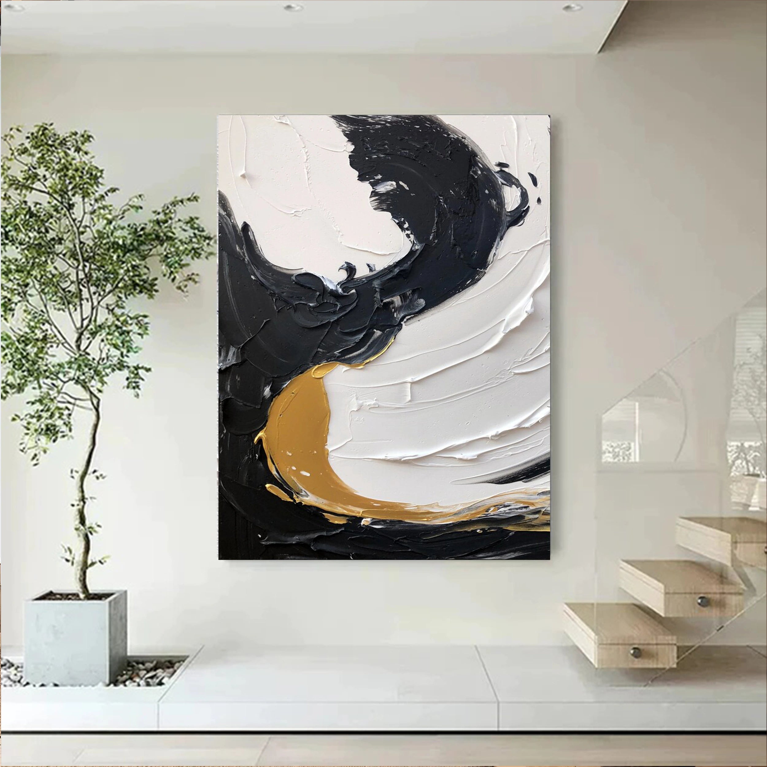 Black White Textured Minimalist Wall Art #MZ069