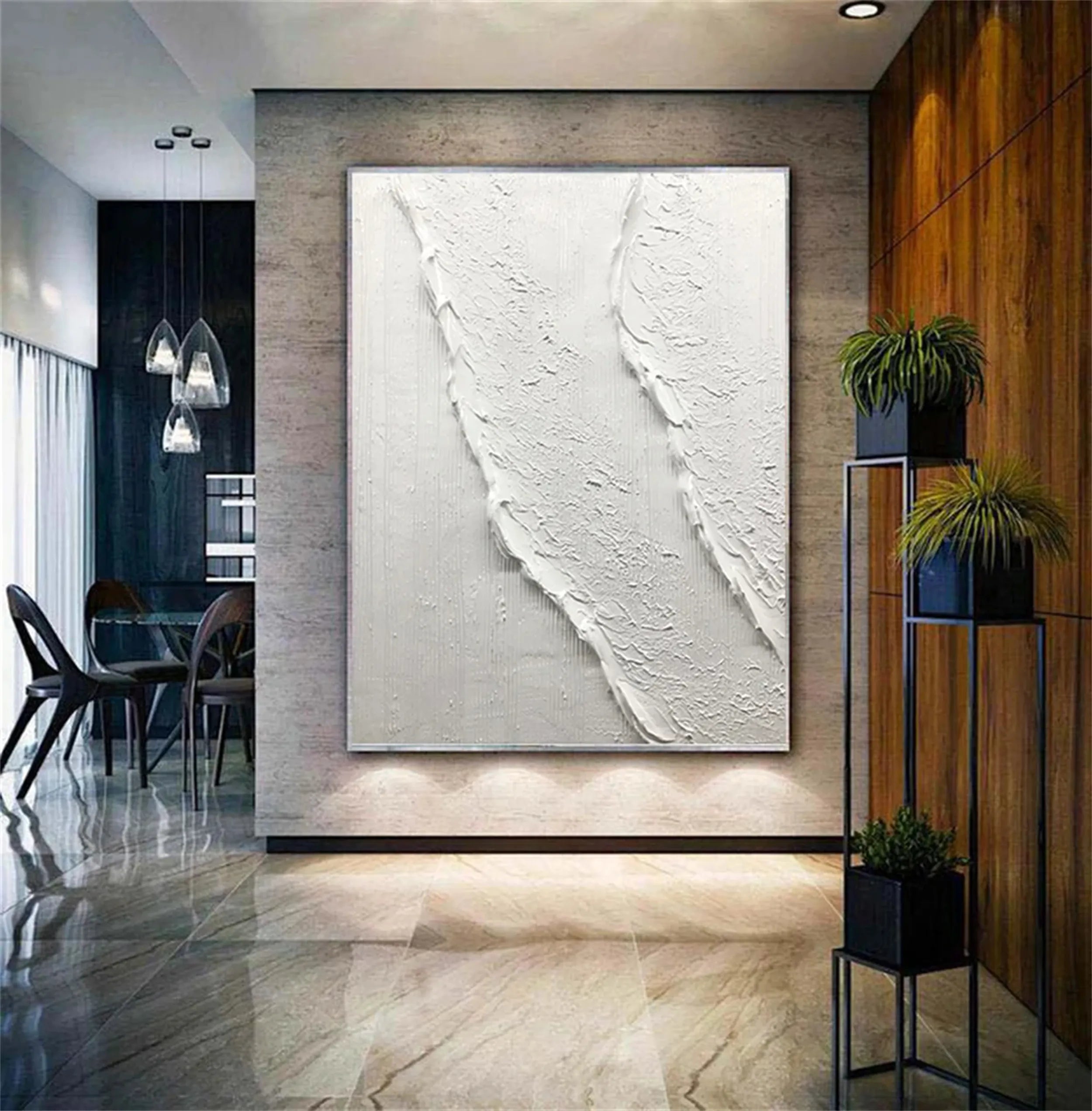 White Minimalist Textured Painting Canvas #MM179