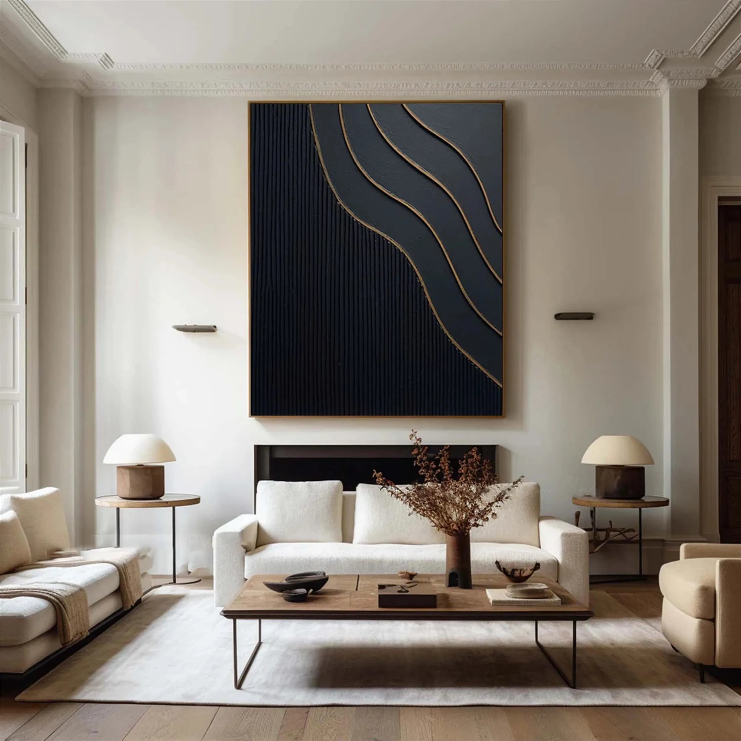 Black Gold Minimalist Textured Painting #MZ087