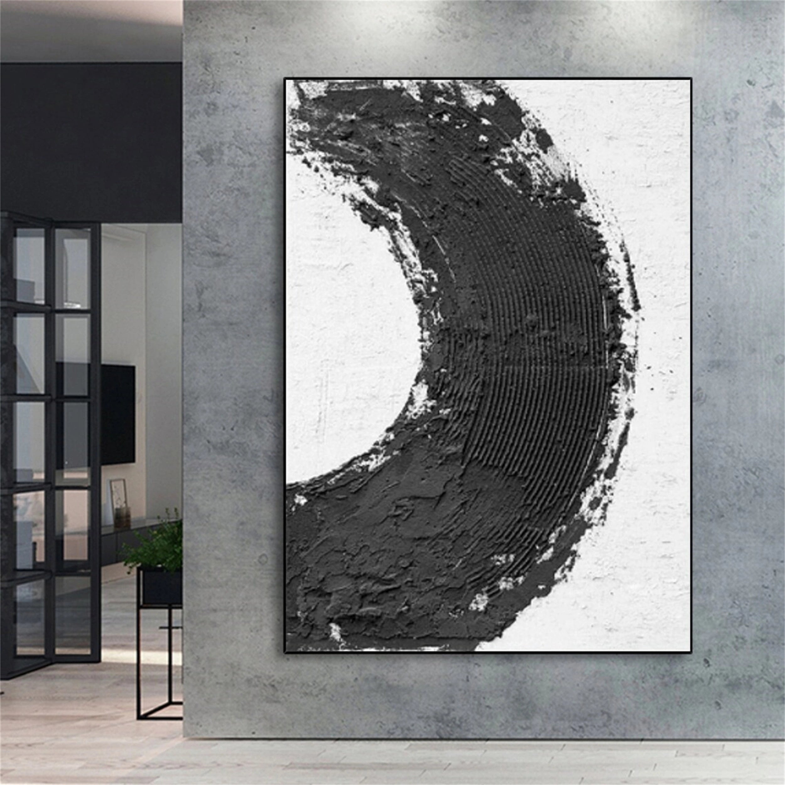 Black White Textured Minimalist Wall Art #MZ067