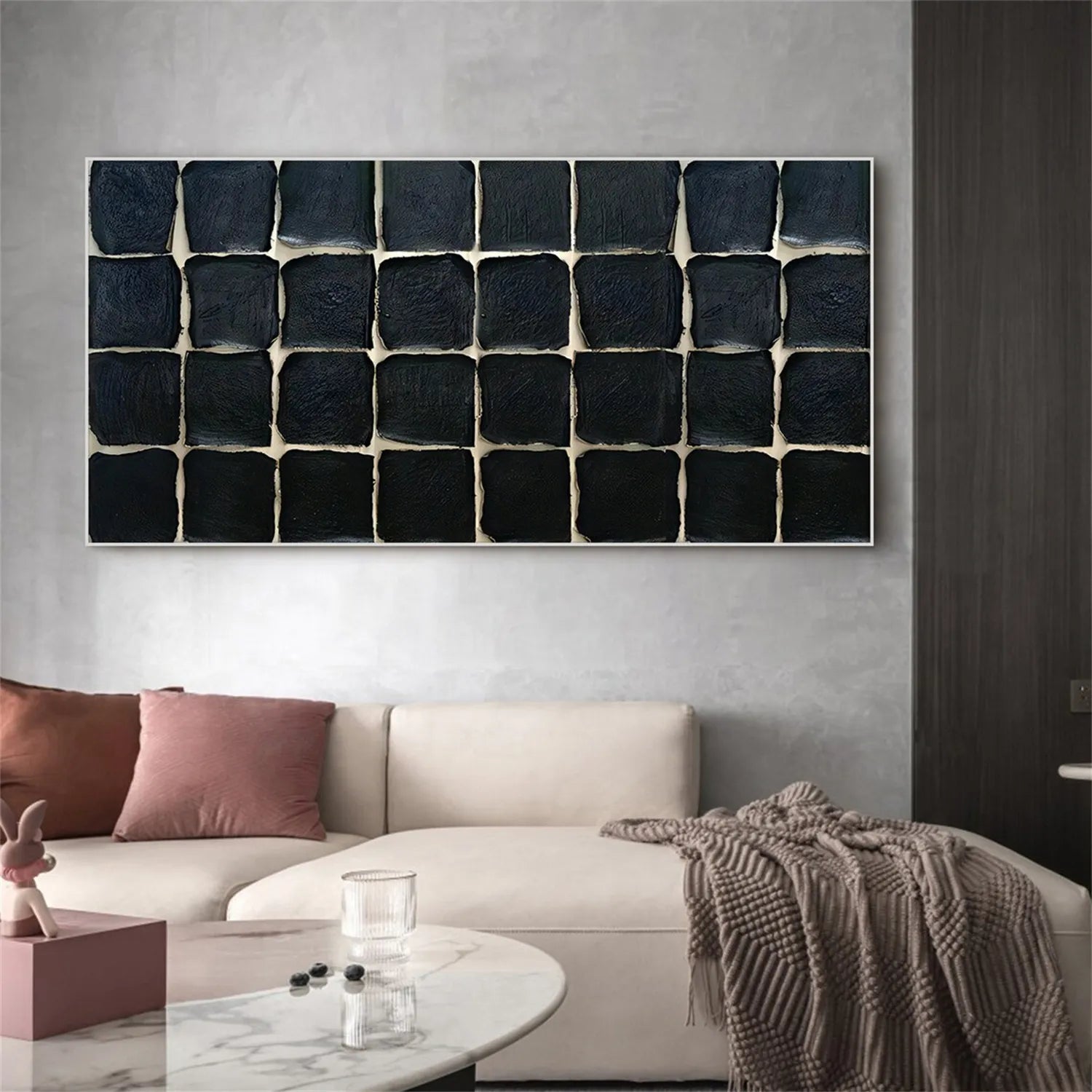 Black Plaster Art Minimalist Textured Painting #MZ109