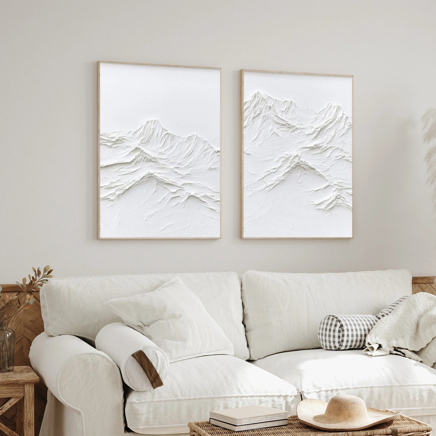 White Minimalist Mountain Texture Canvas Set of 2 # MM391