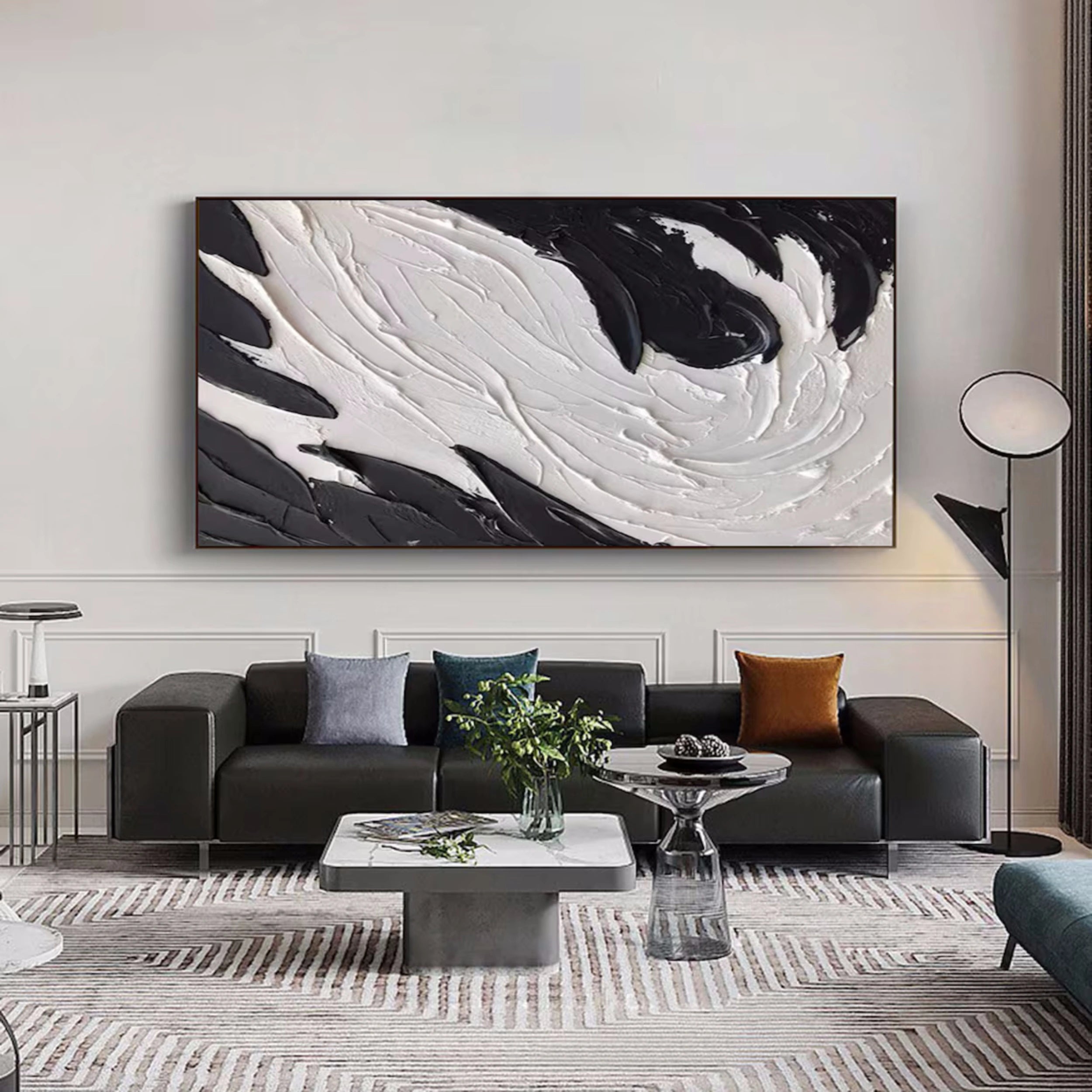 White & Black Abstract Textured Wall Art #MM133