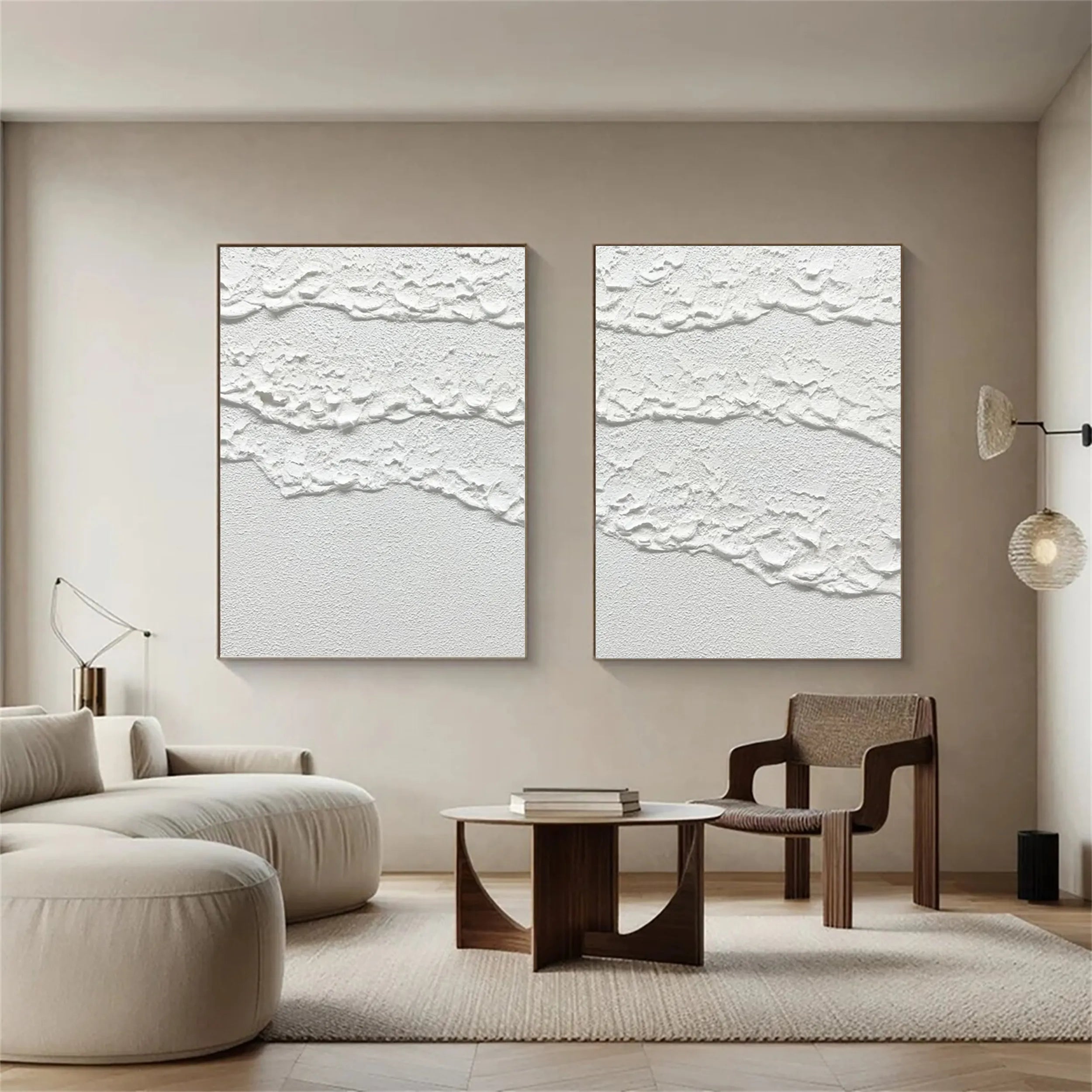 White Minimalist Textured Paintings Canvas Set of 2 #MM181