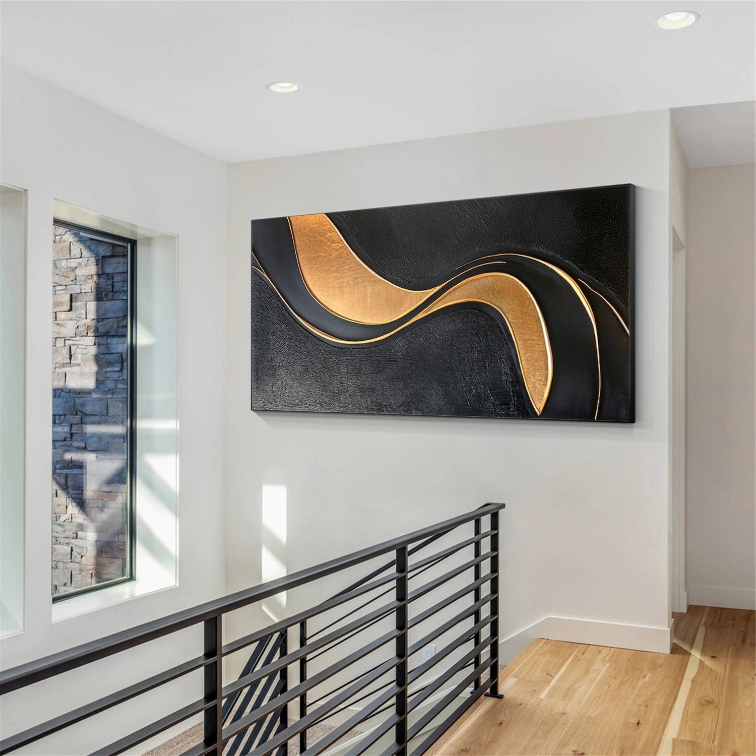 Black & Gold Minimalist Textured Canvas # MM431