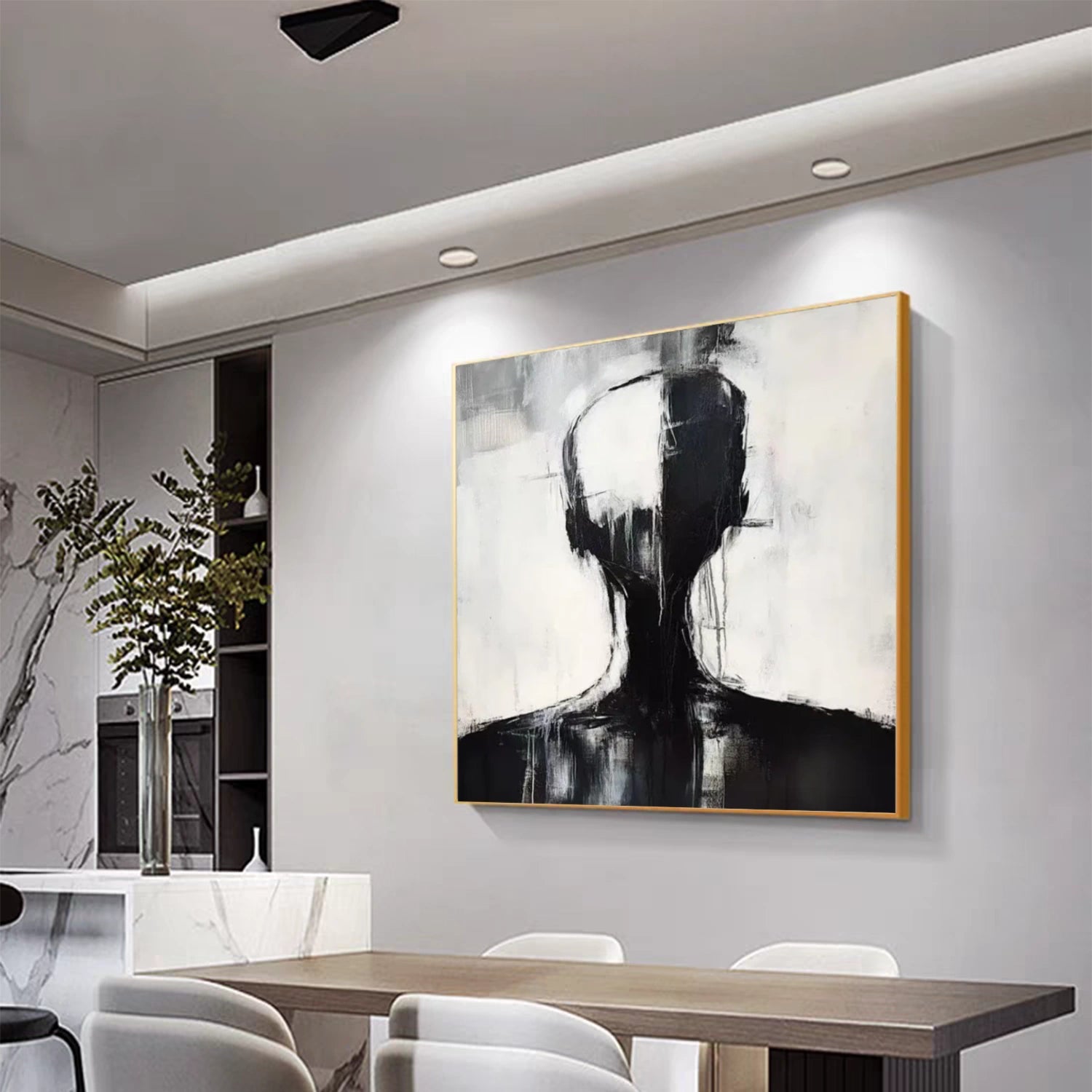 White & Black Abstract Portrait Wall Art #PT024