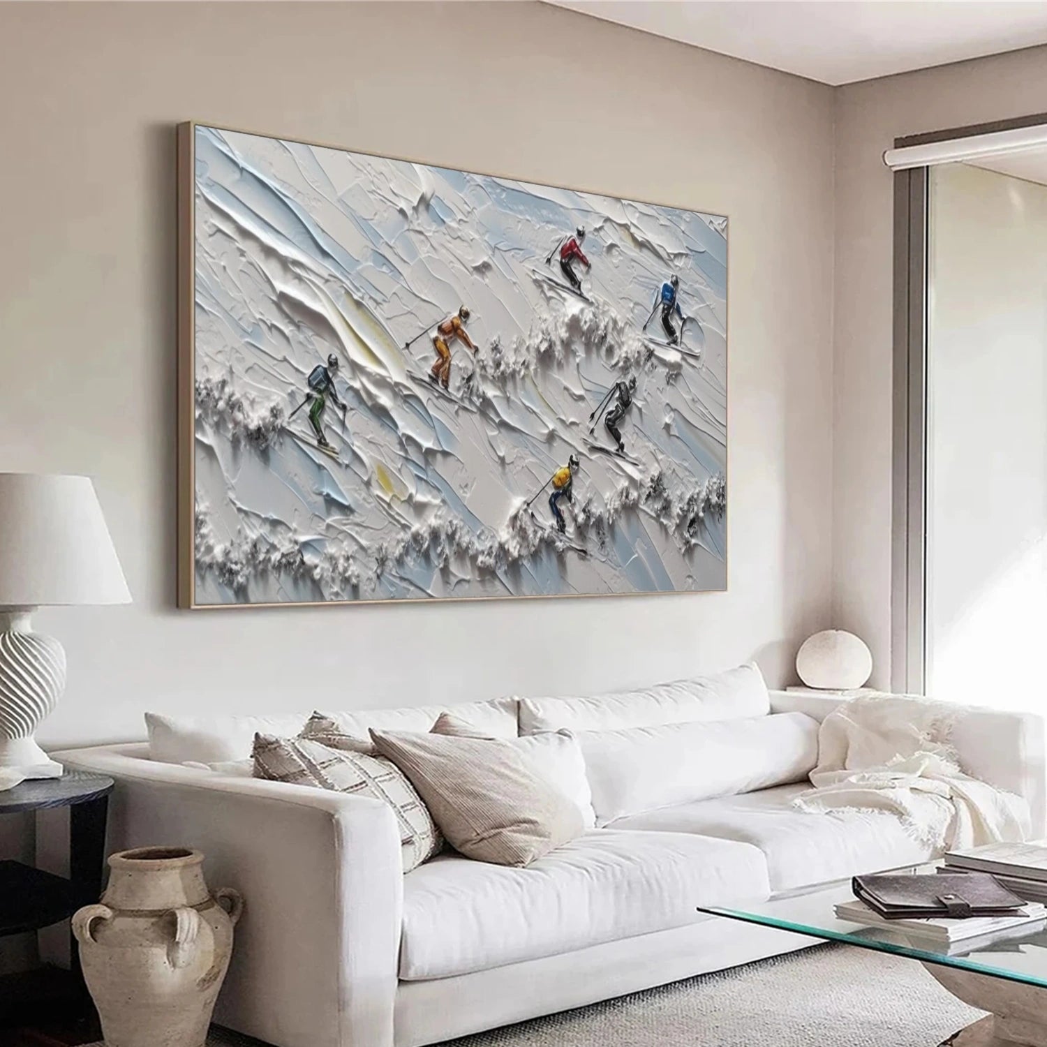 Skiing Sport Art Textured Painting Canvas # SA048