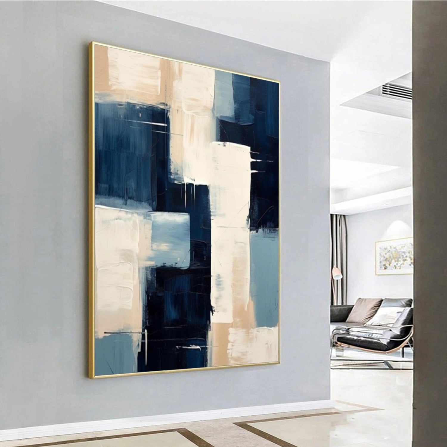 Blue & Beige Abstract Wall Art #AB 578