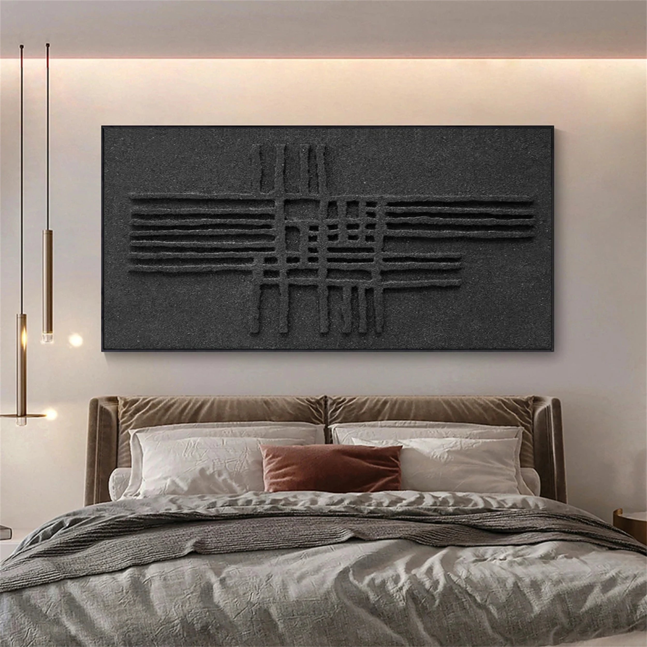 Black Plaster Art Minimalist Textured Painting #MZ062