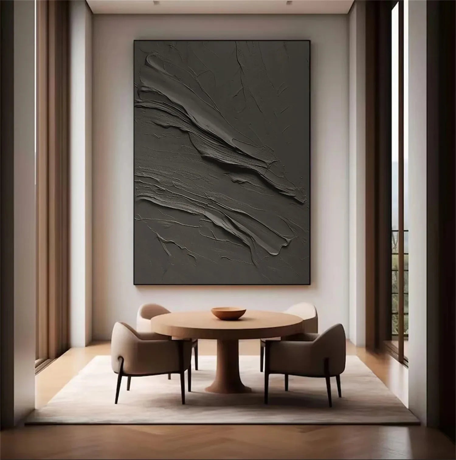 Black Plaster Art Minimalist Textured Painting #MZ110