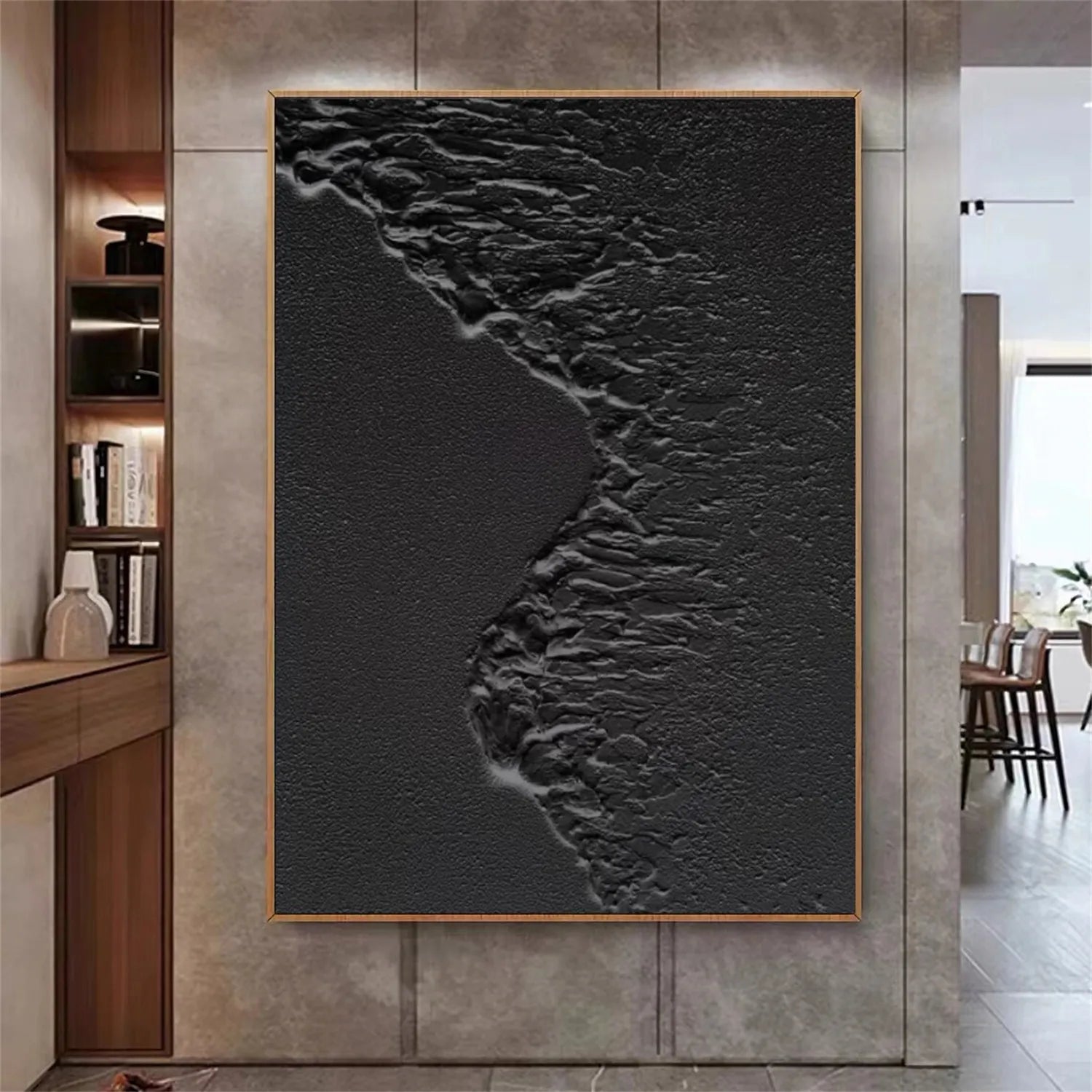Black Plaster Art Minimalist Textured Painting #MZ105