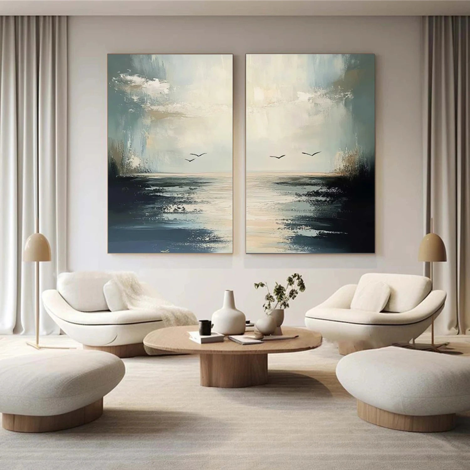 Ocean And Sky Abstract Set Of 2 Canvas Art #OS 284