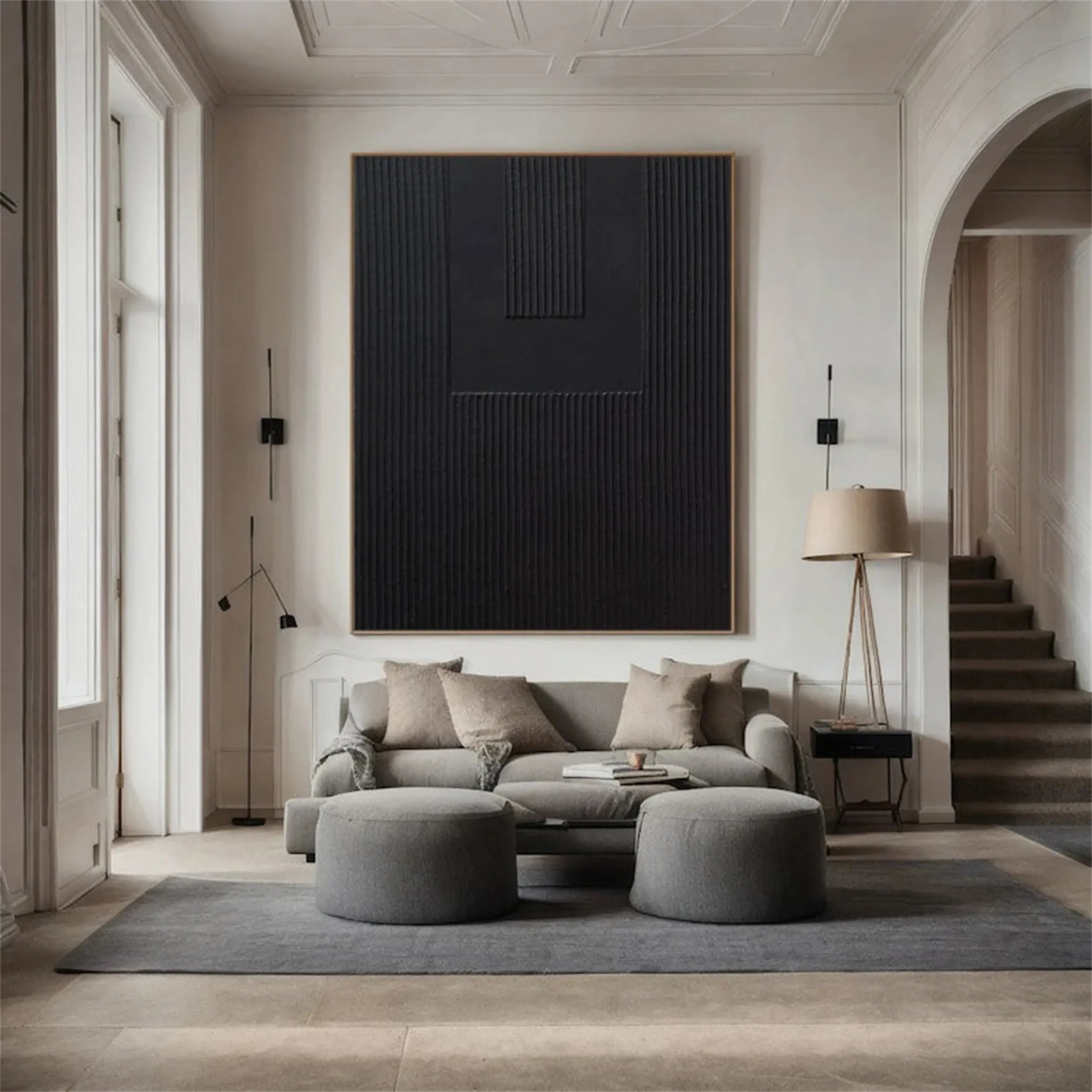 Black Minimalist Textured Painting Canvas #MZ090