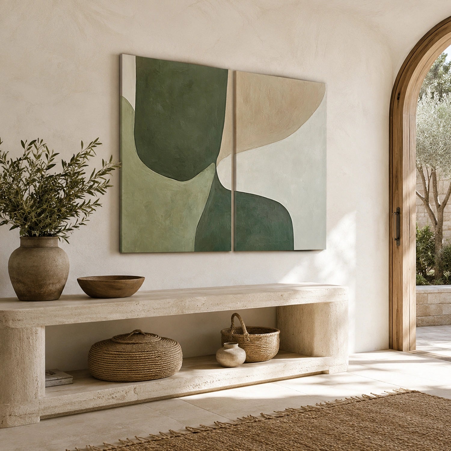 Beige & Green Abstract Wall Art Set of 2 #BG147