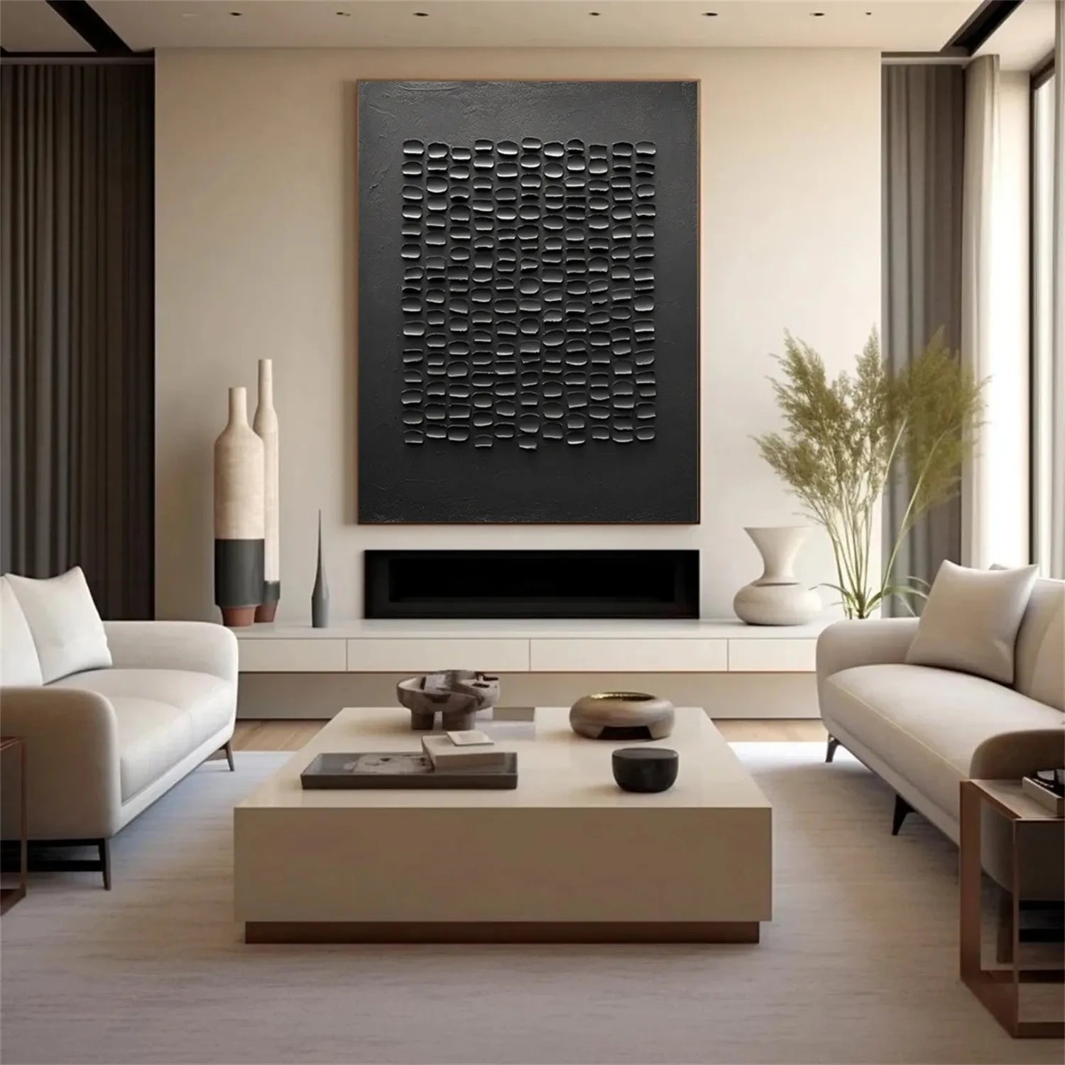 Black Plaster Art Minimalist Textured Painting #MZ095