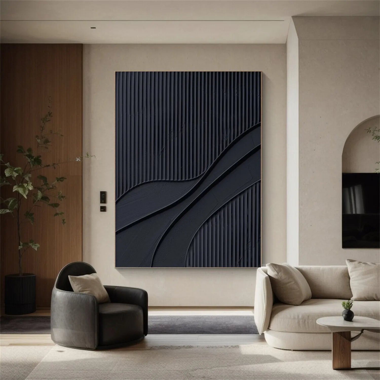 Black Minimalist Textured Painting Canvas #MZ093