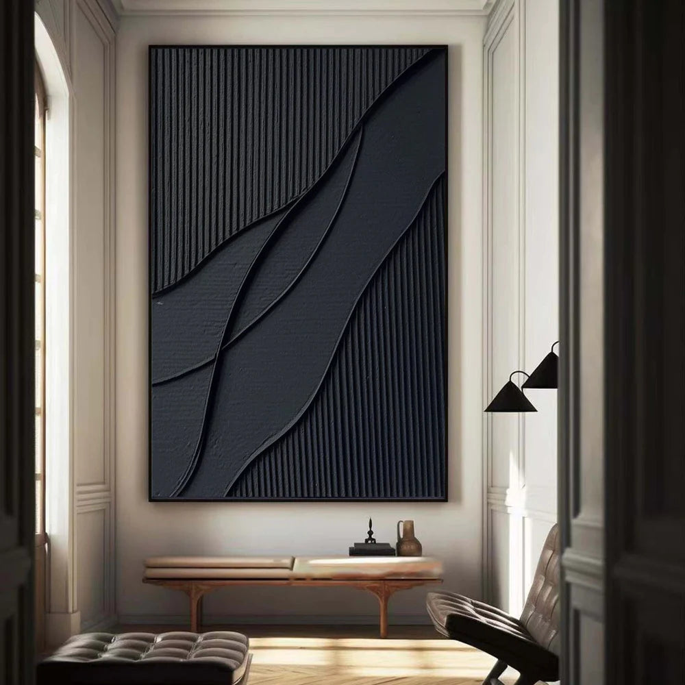 #CL-Custom Size Black Plaster Art Minimalist Textured Painting #MZ030