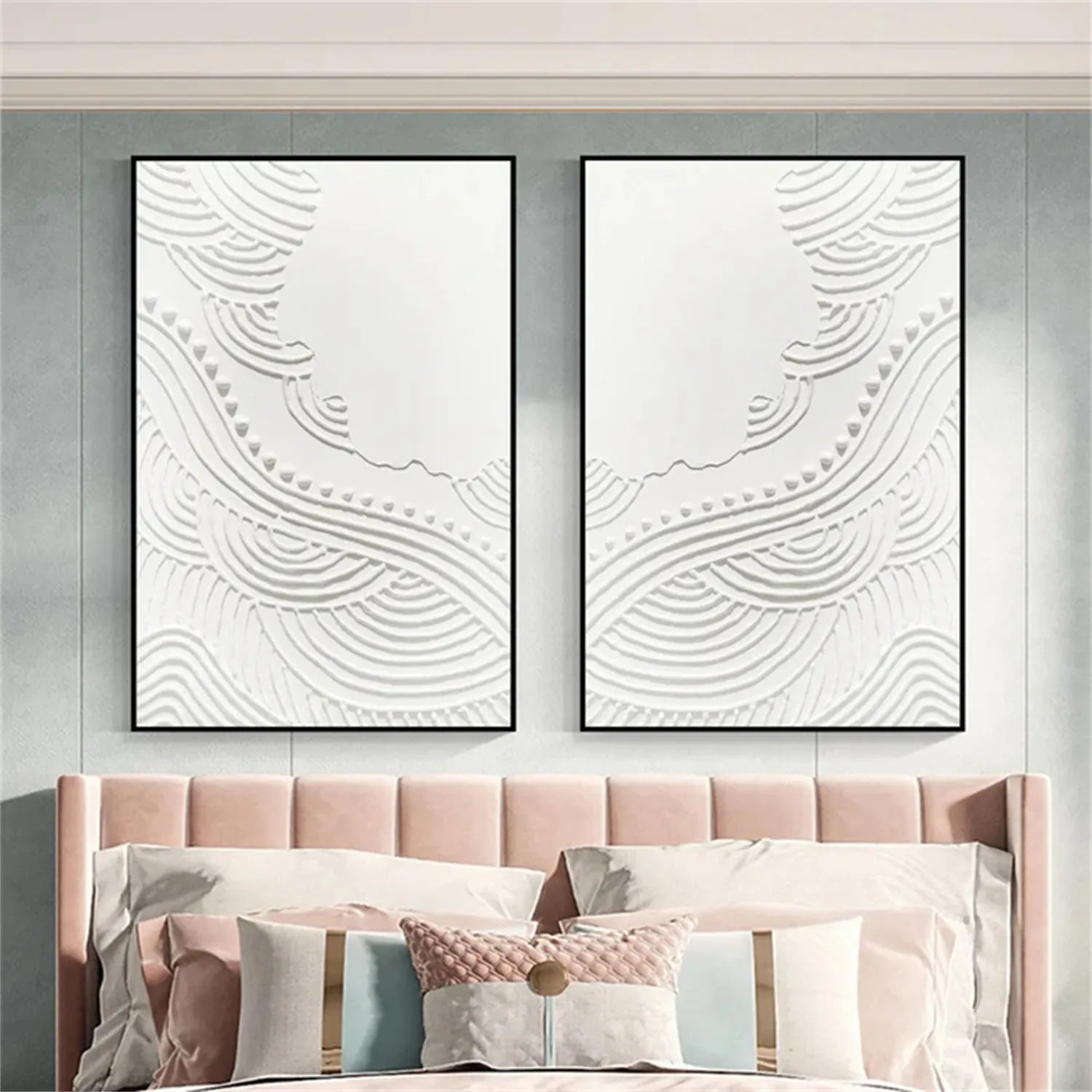 White Minimalist Textured Paintings Canvas Set of 2 #MM268