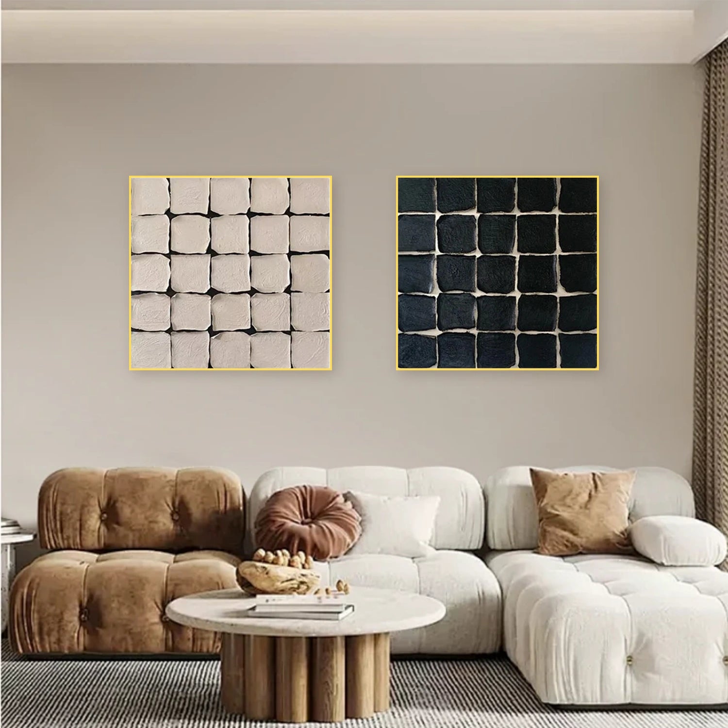 Beige & Black Wabi Sabi Square Set of 2 Wall Art #WS316