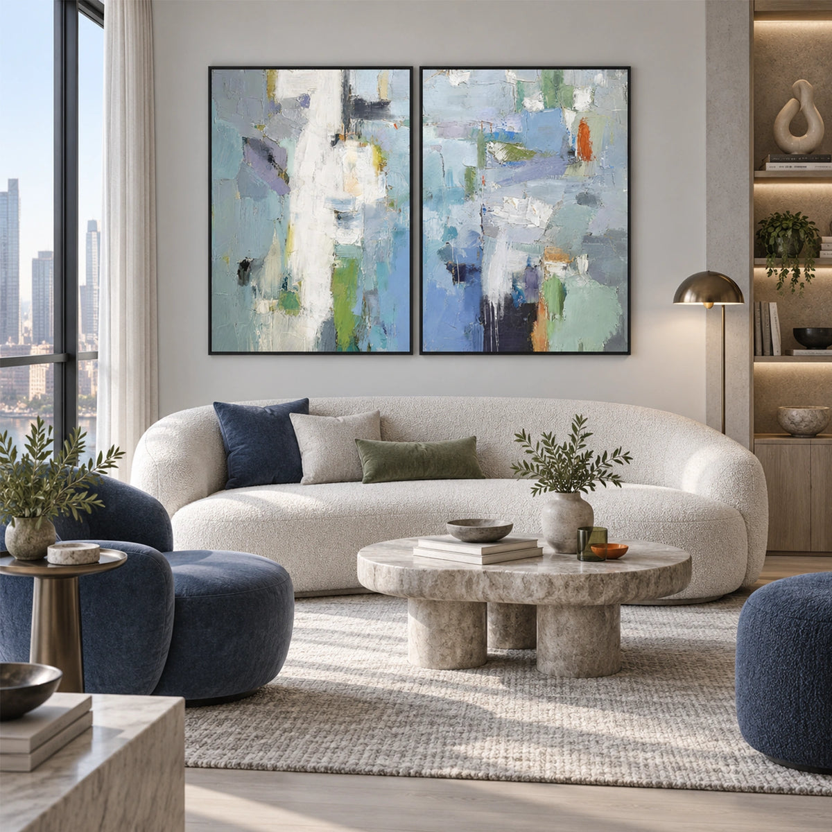 Blue Abstract Wall Art Set of 2 #BG155