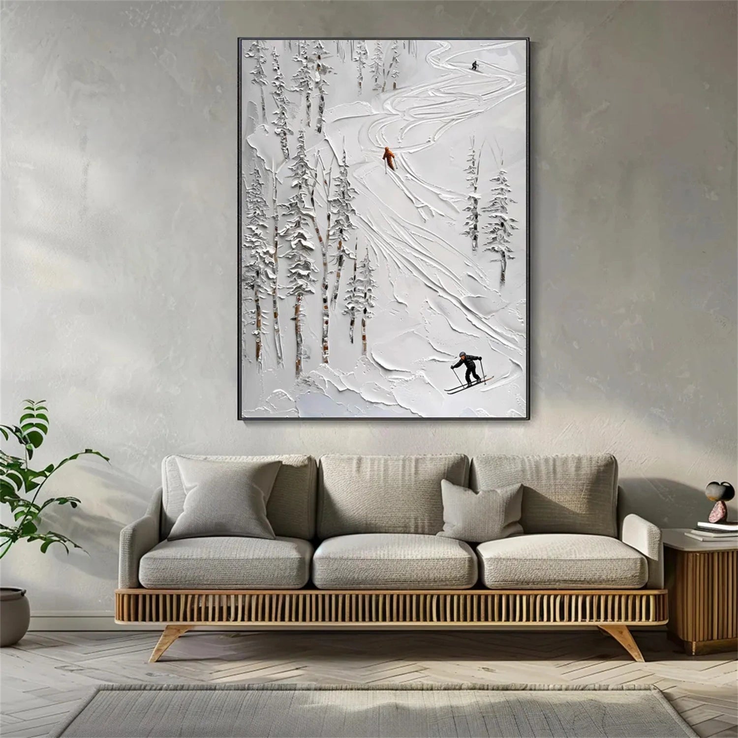 Custom Size Skiing Sport Art Textured Painting Canvas #SP030
