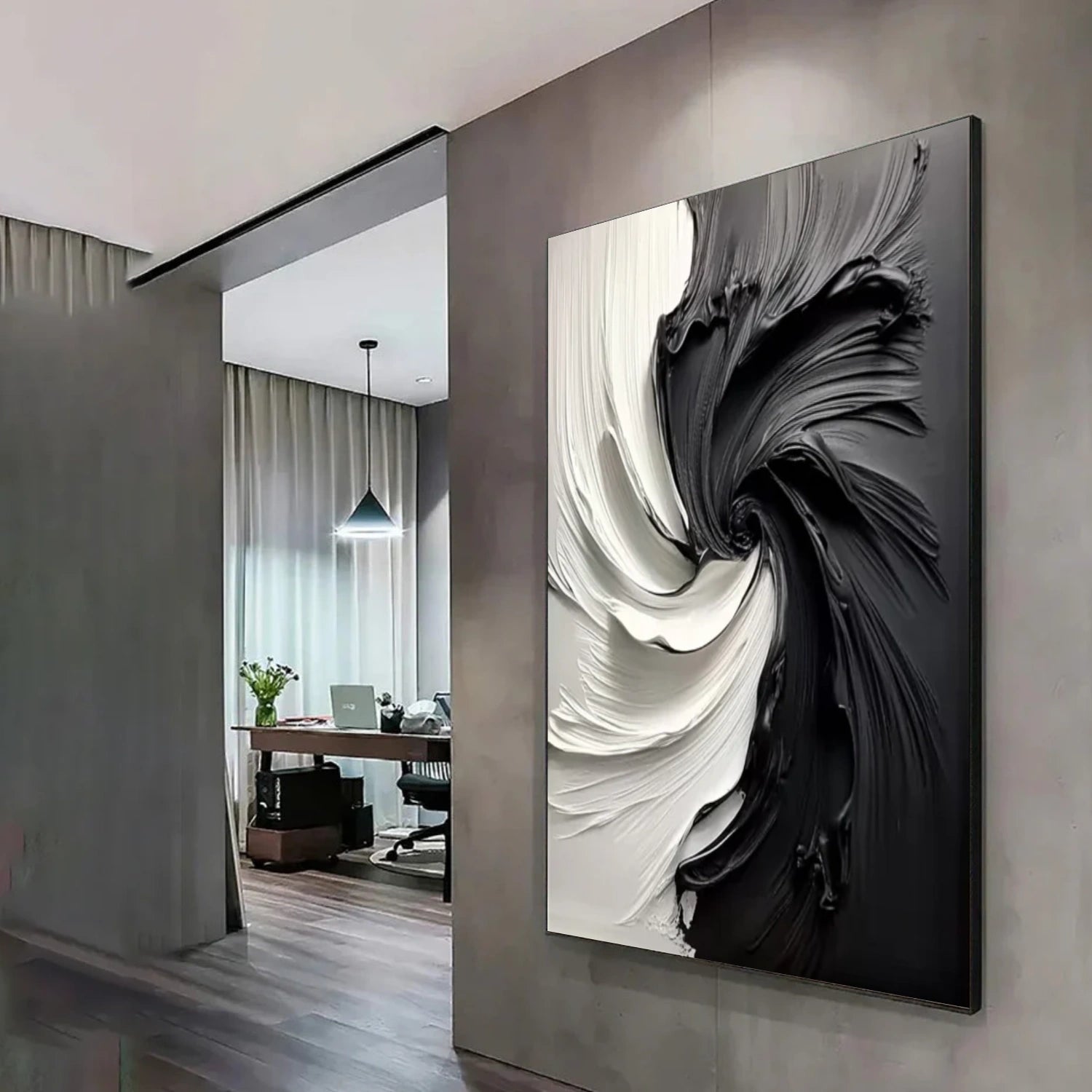 Black and White Minimalist Textured Canvas Art #MZ154