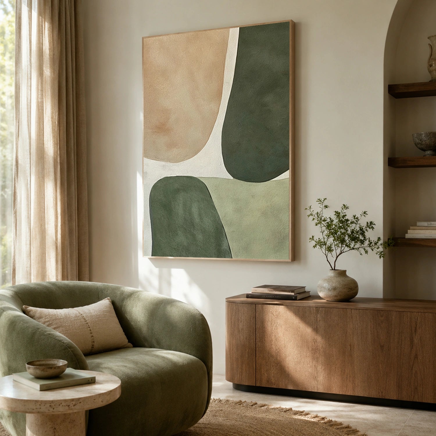 Beige & Green Abstract Wall Art #BG151