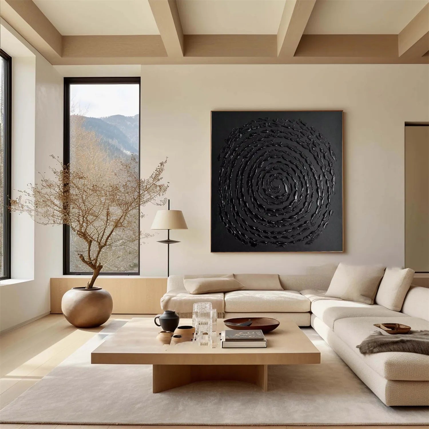 Black Minimalist Textured Painting Canvas #MZ113