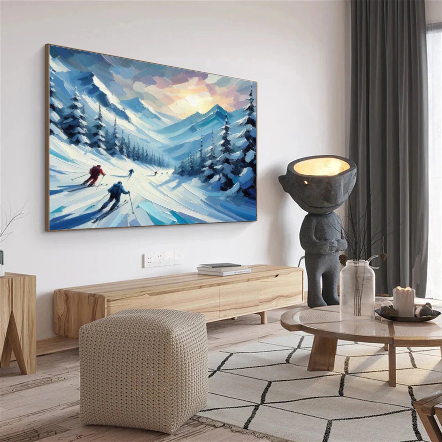 Skiing Sport Art Textured Painting Canvas # SA039