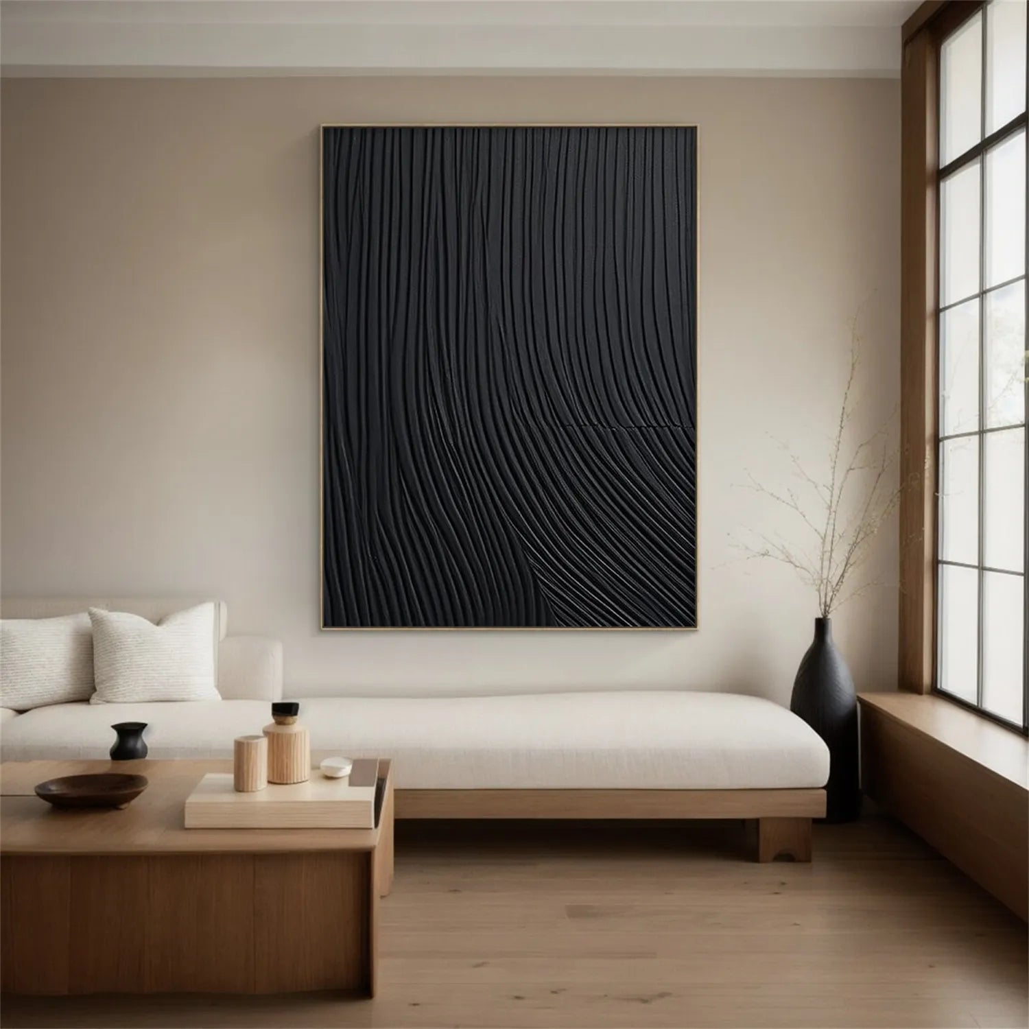 Black Minimalist Textured Painting Canvas #MZ108