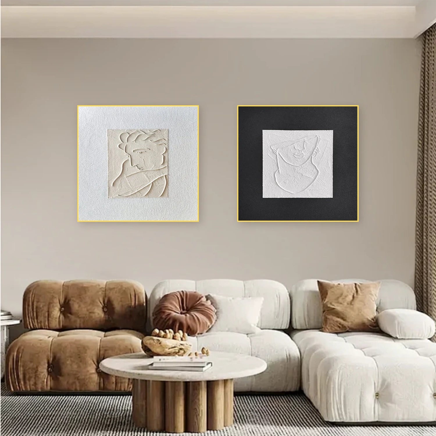 Black & White Abstract Textured Square Set of 2 Wall Art #AB 494