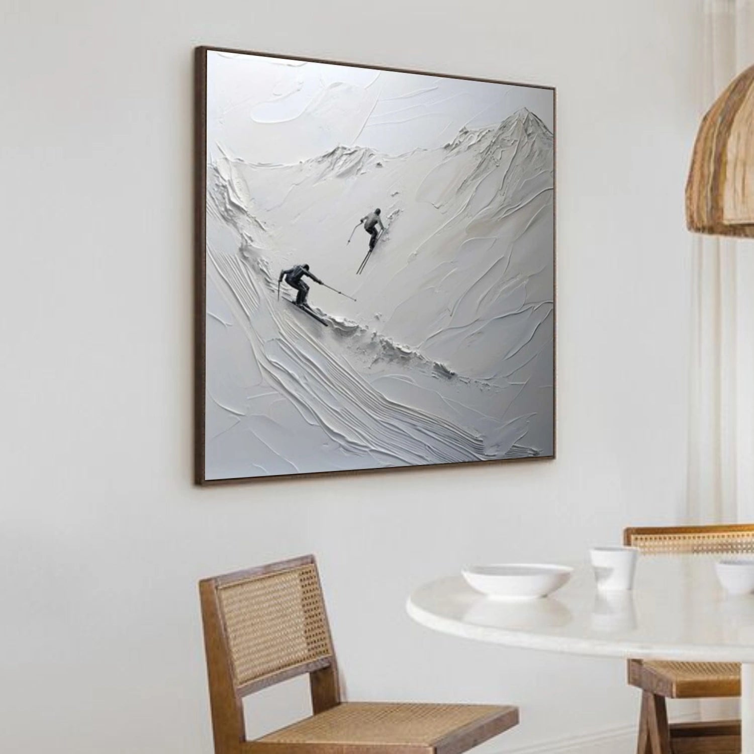 White Skiing Sport Art Textured Painting Canvas # SA053