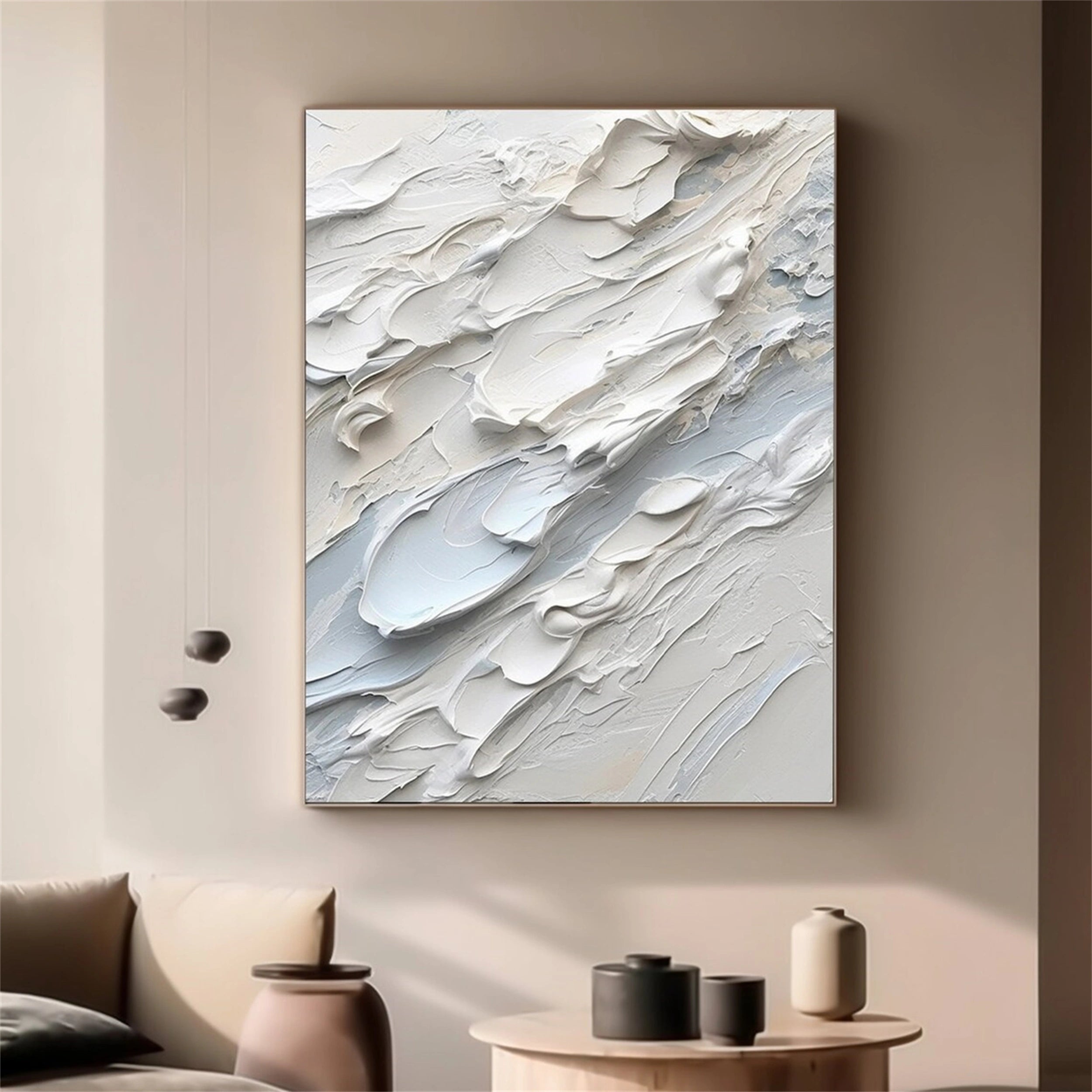 White Minimalist Textured Painting Canvas #MM153