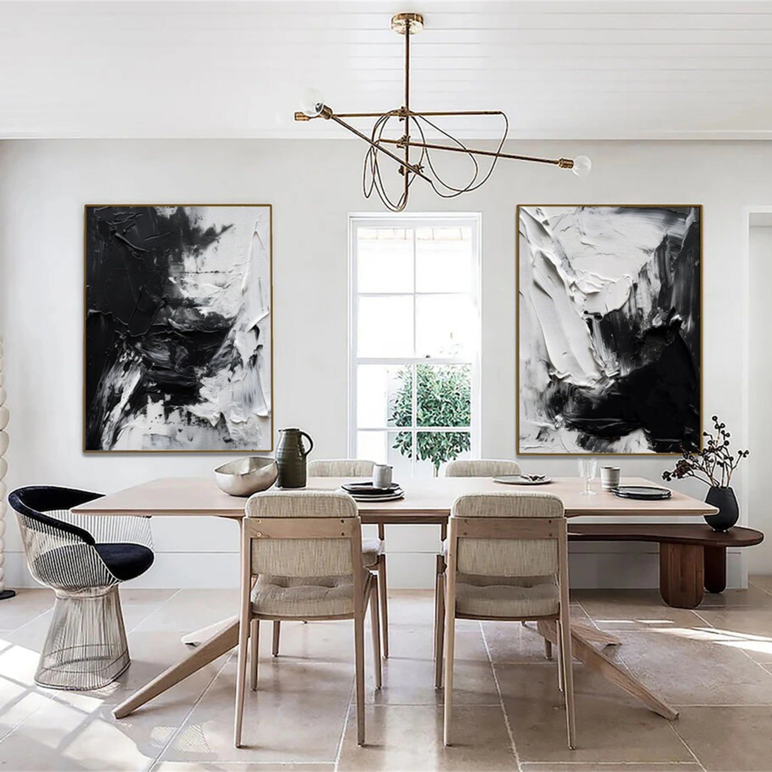 Black White Textured Minimalist Wall Art Set of 2 #MZ064