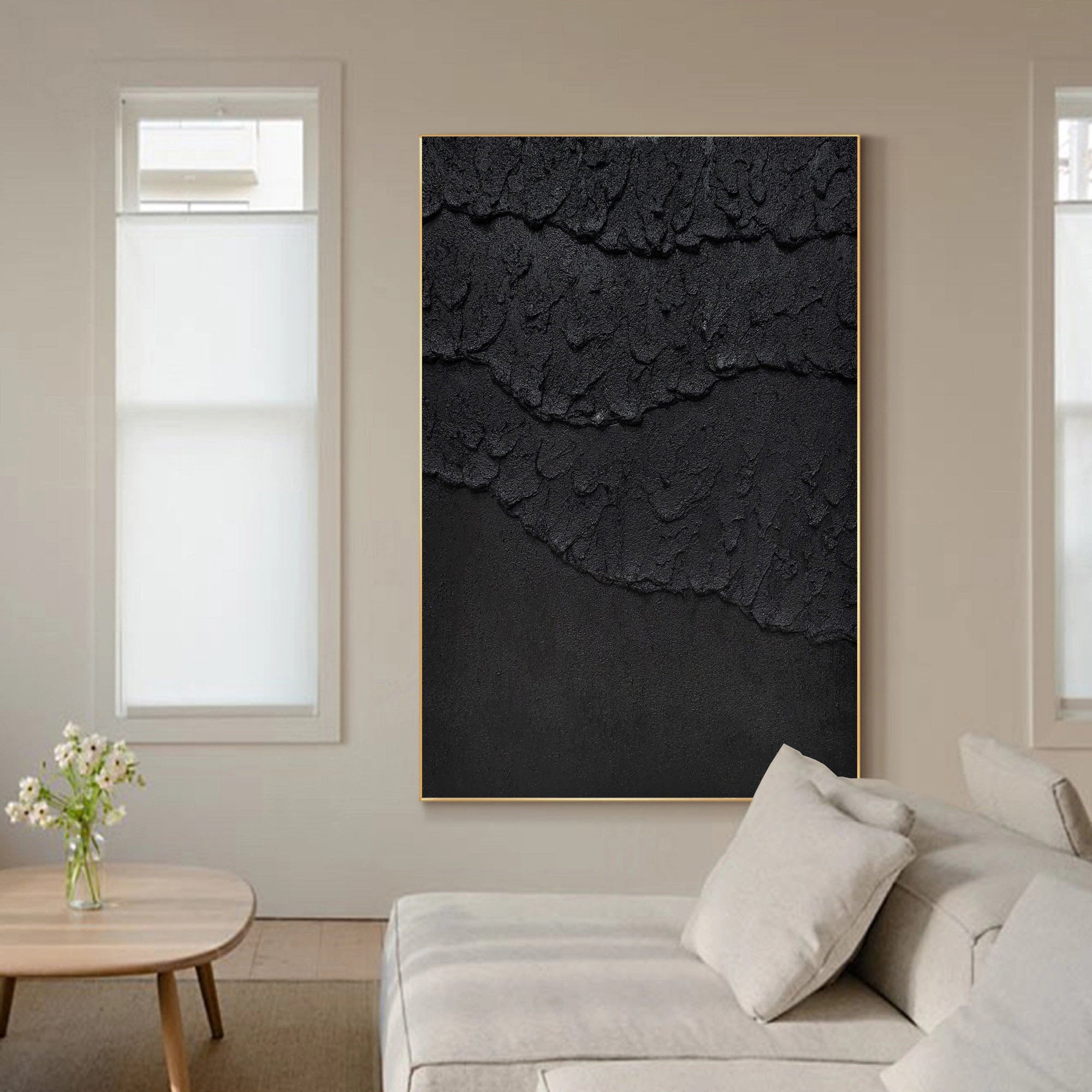 Black Plaster Art Minimalist Textured Painting #MZ017