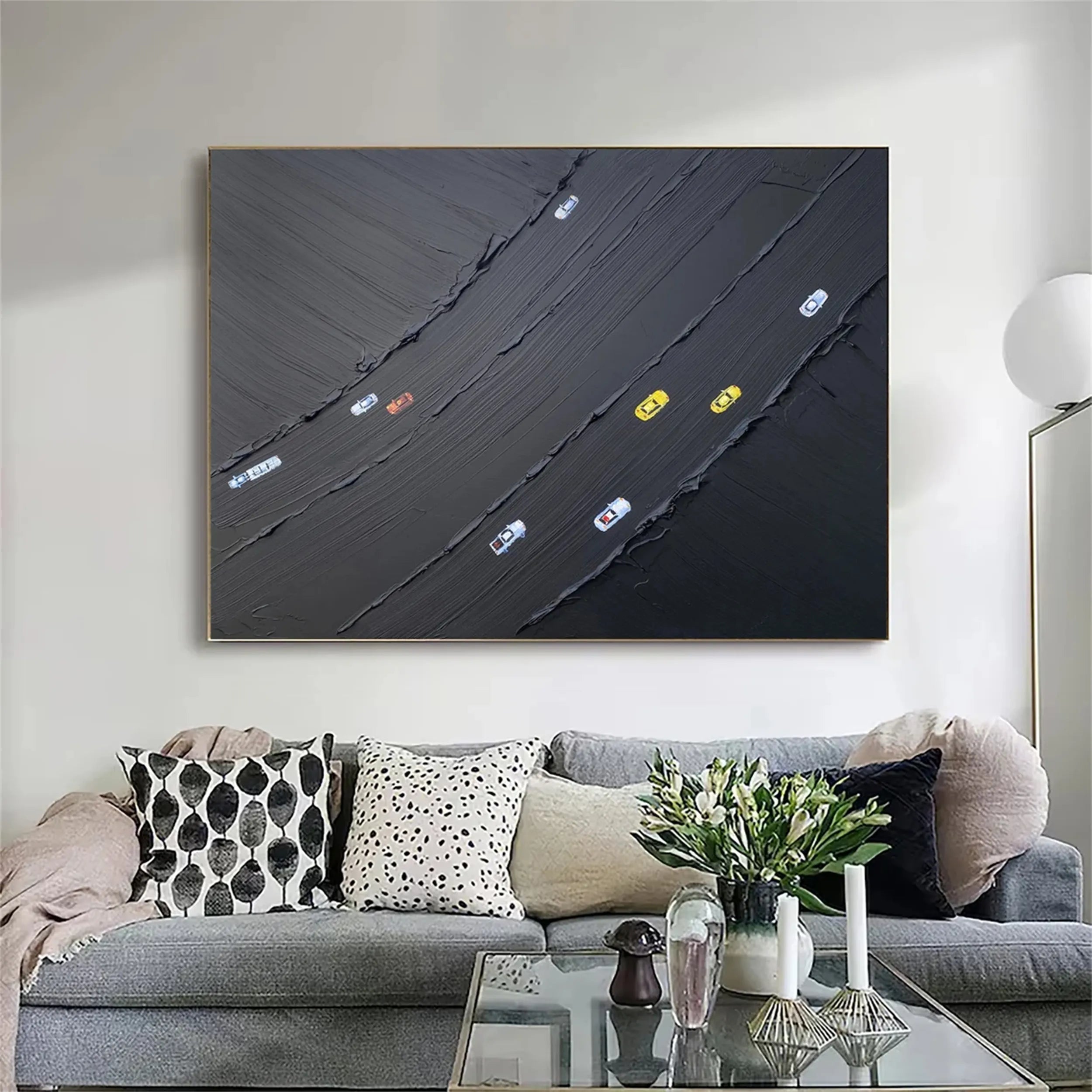Black Minimalist Textured Painting Canvas #MZ091
