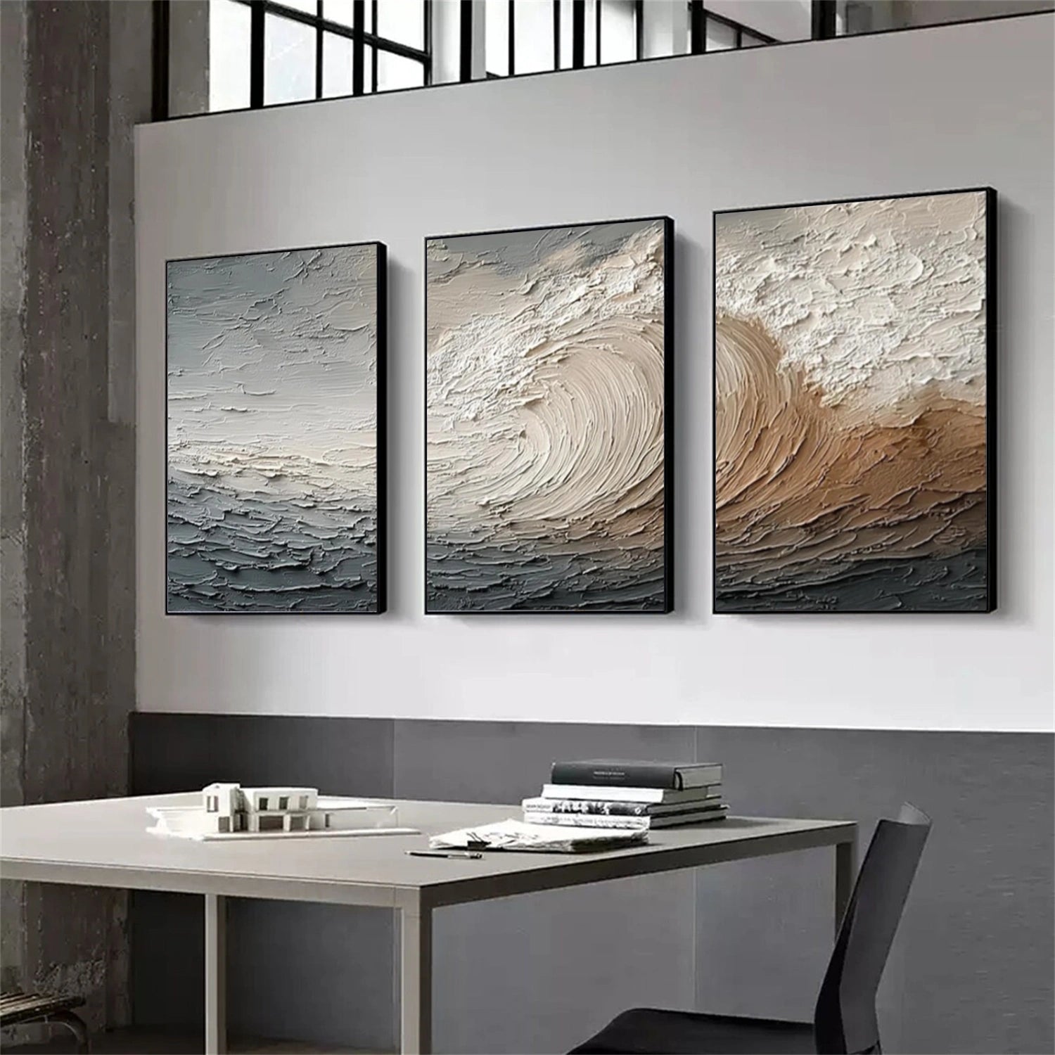 Ocean And Sky Abstract Texture Canvas Art Set of 3 #OS380