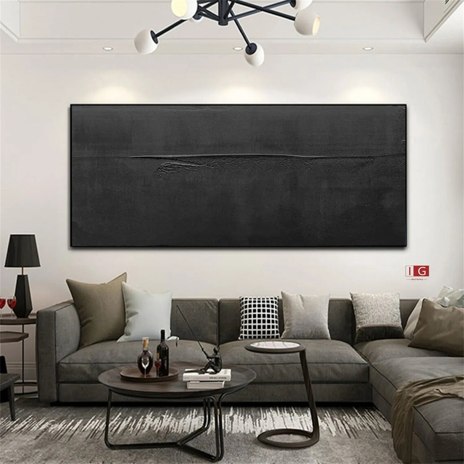 #CL-Custom Size Black Minimalist Textured Painting Canvas #MZ115
