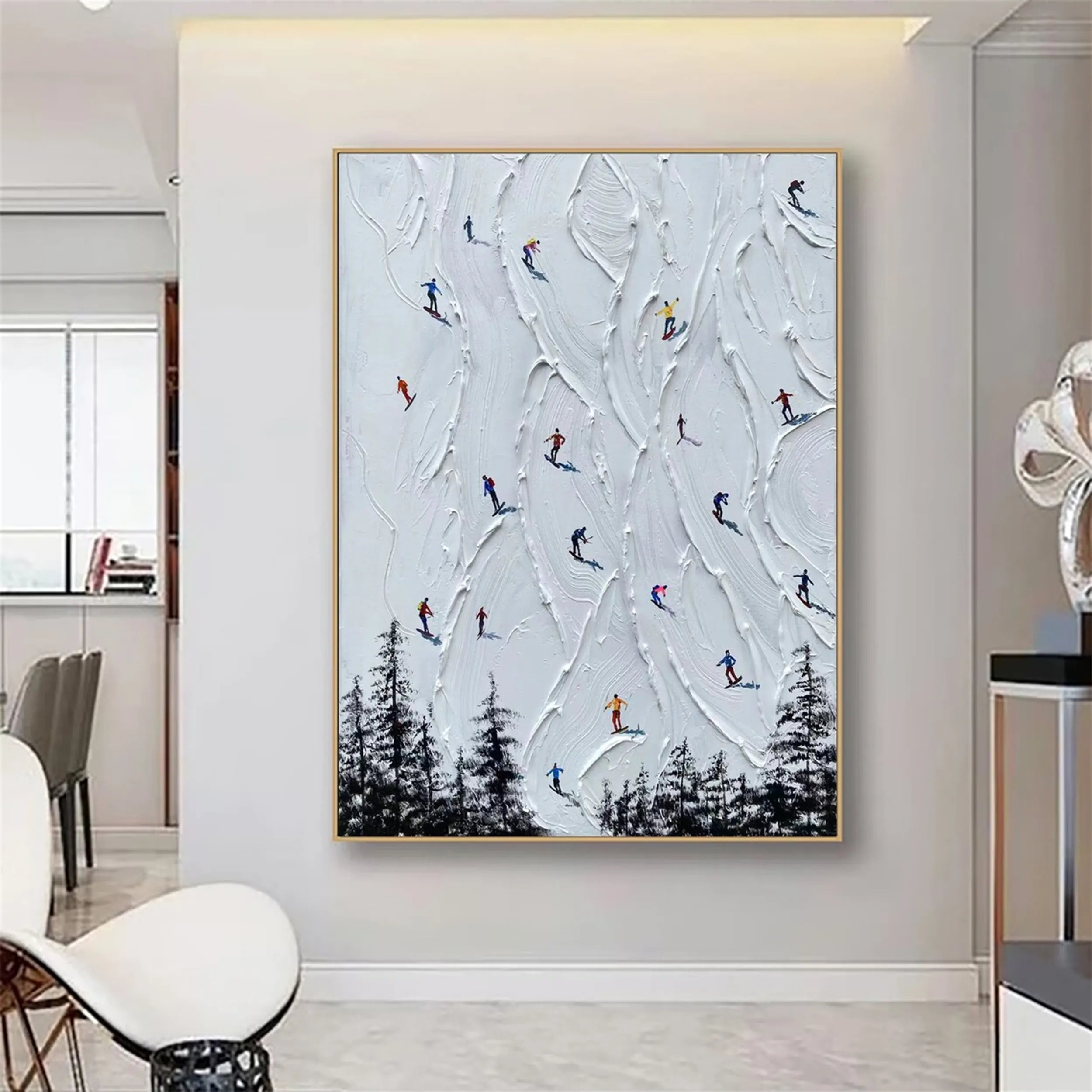 Skiing Sport Art Textured Painting Canvas #MM223