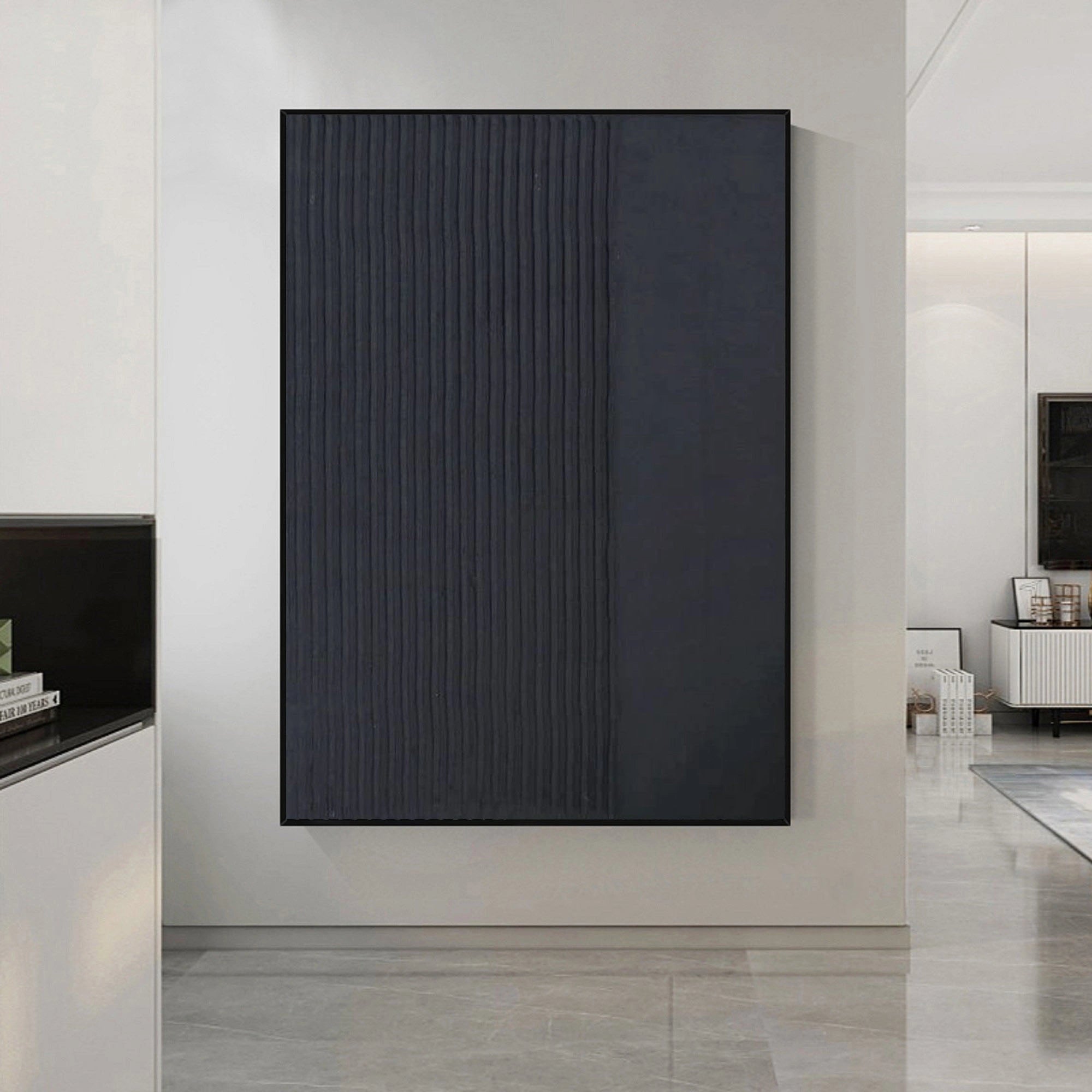 Black Minimalist Textured Painting Canvas #MZ021