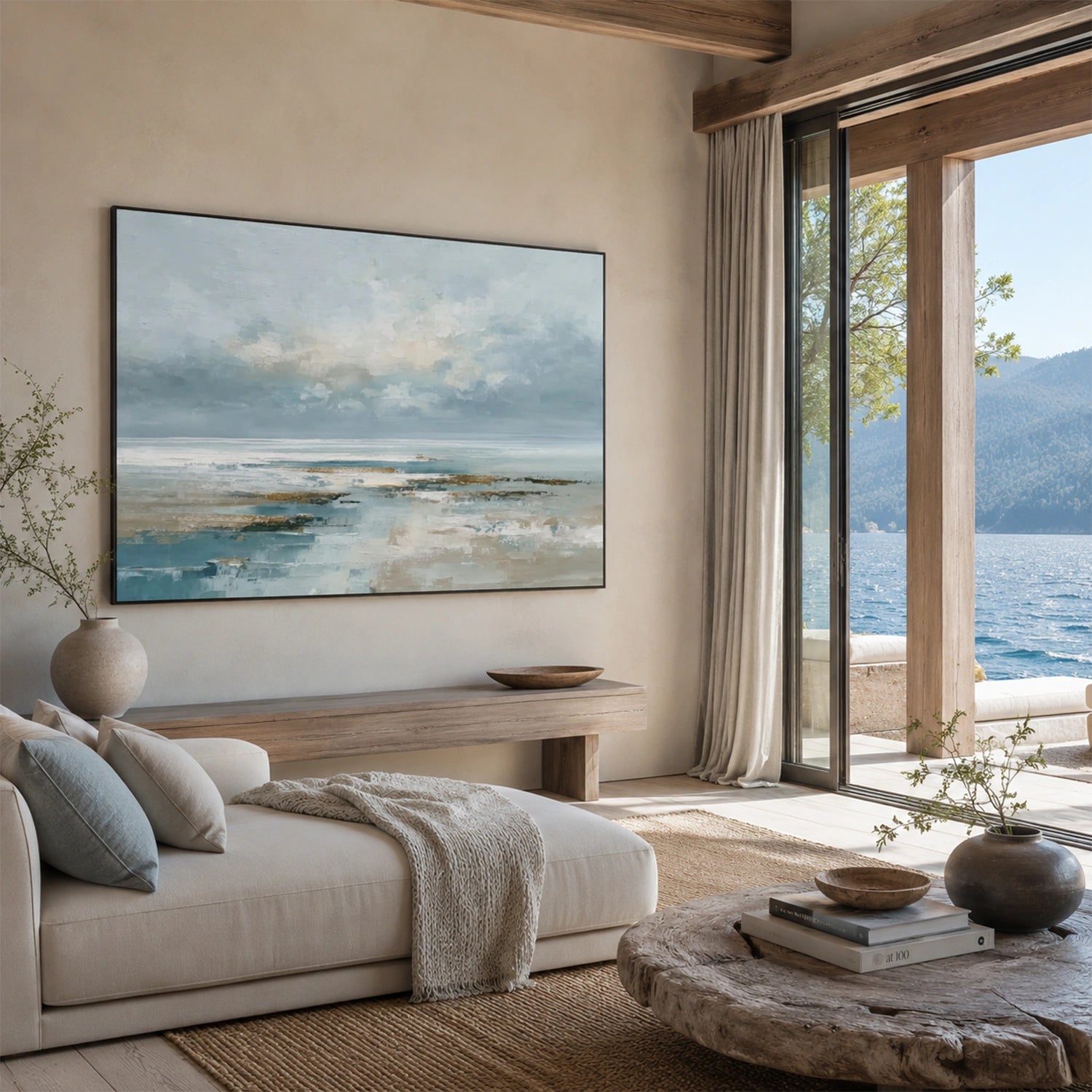 Ocean And Sky Abstract Texture Canvas Art #OS442