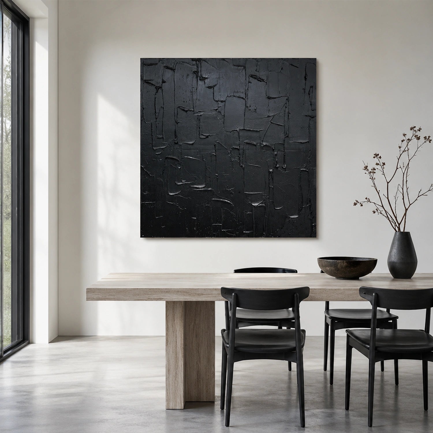Black Minimalist Textured Canvas Art #MZ161