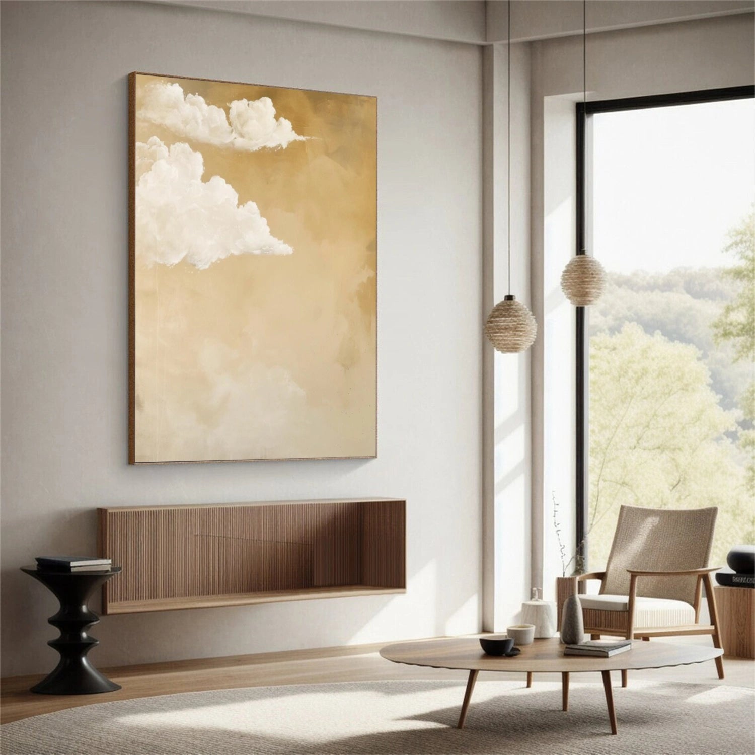 White & Brown Sky Abstract Canvas Art #OS 319