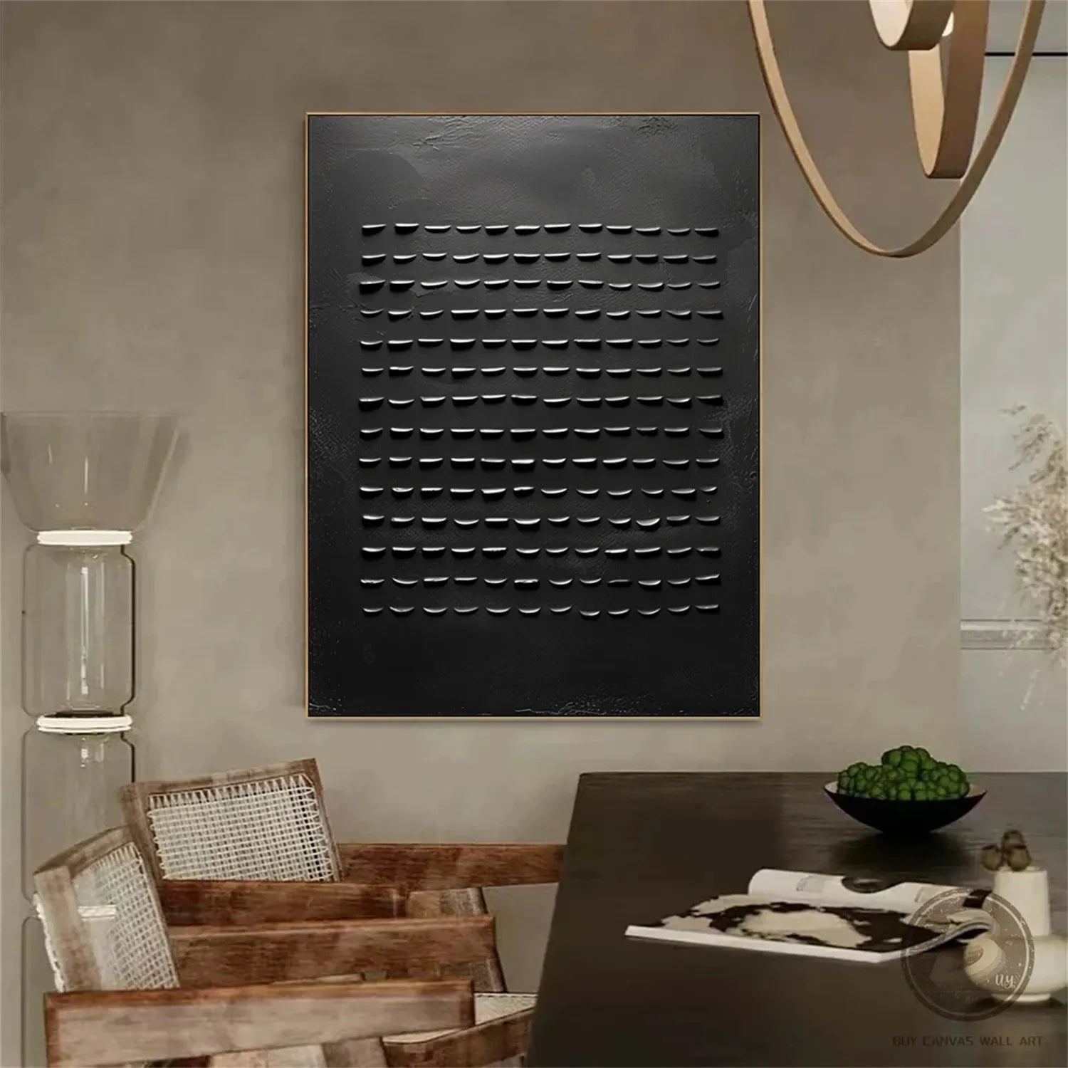 Black Minimalist Textured Painting Canvas #MZ094