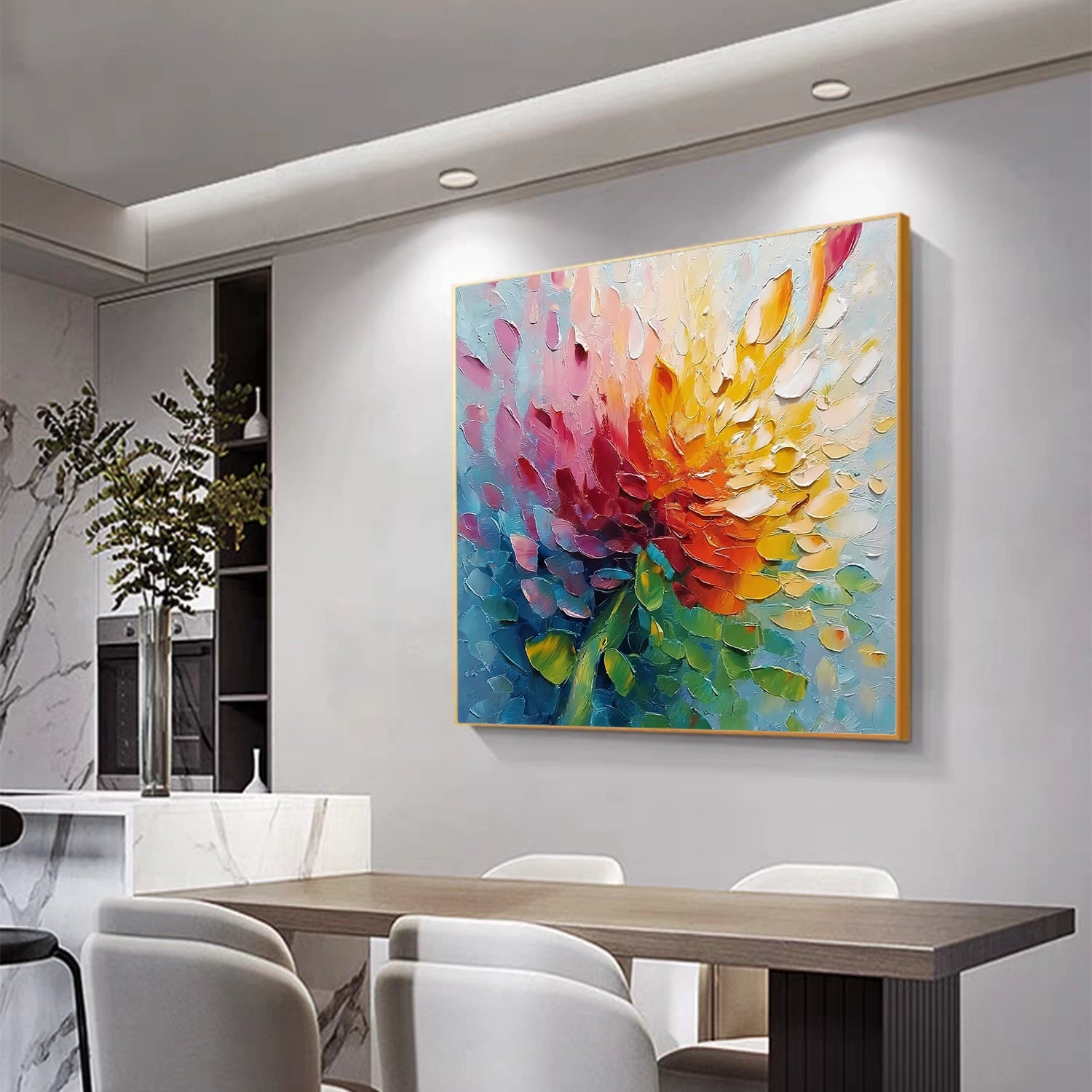 Colorful Flower & Tree Abstract Texture Canvas Art #FT 280