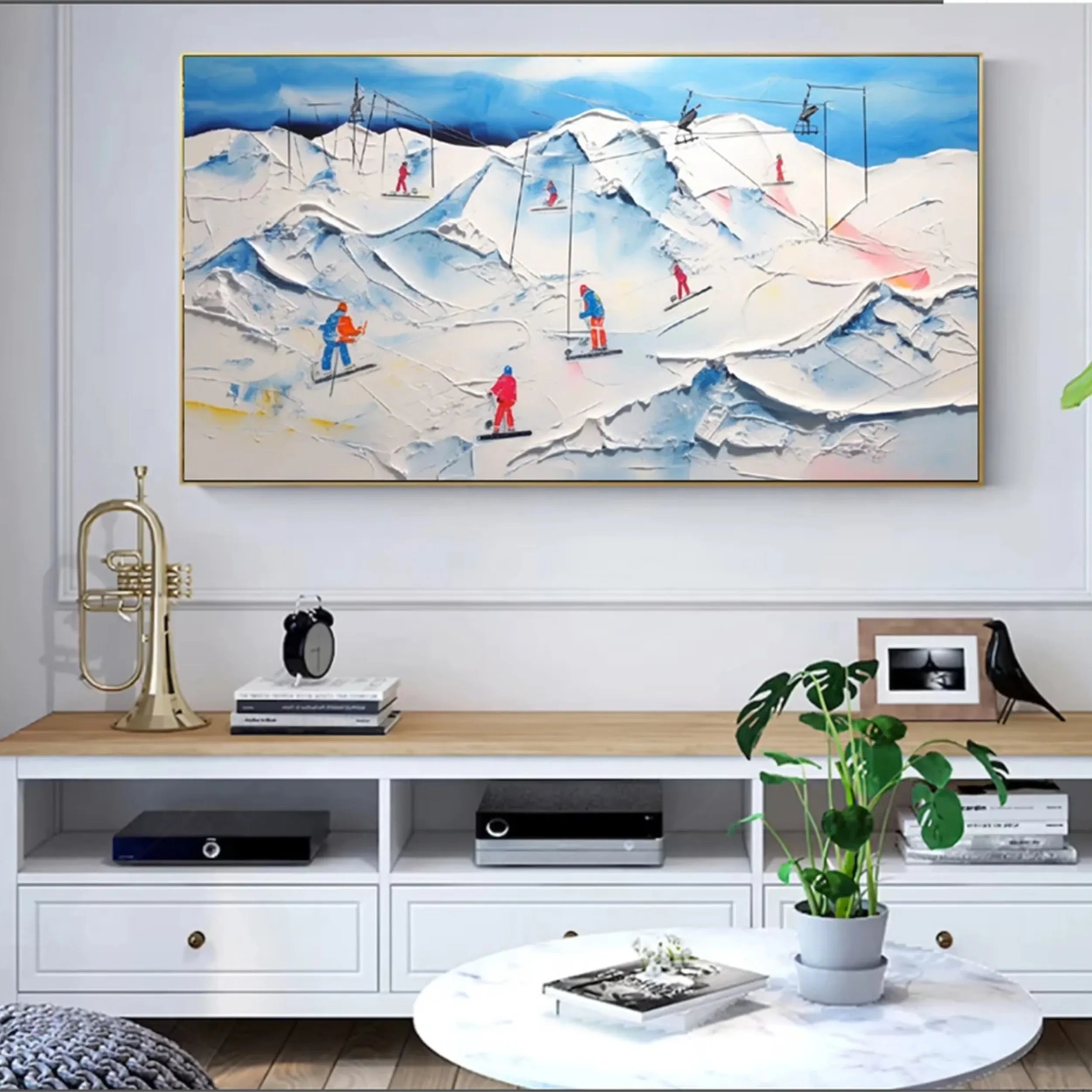 Skiing Sport Art Textured Painting Canvas #MM224