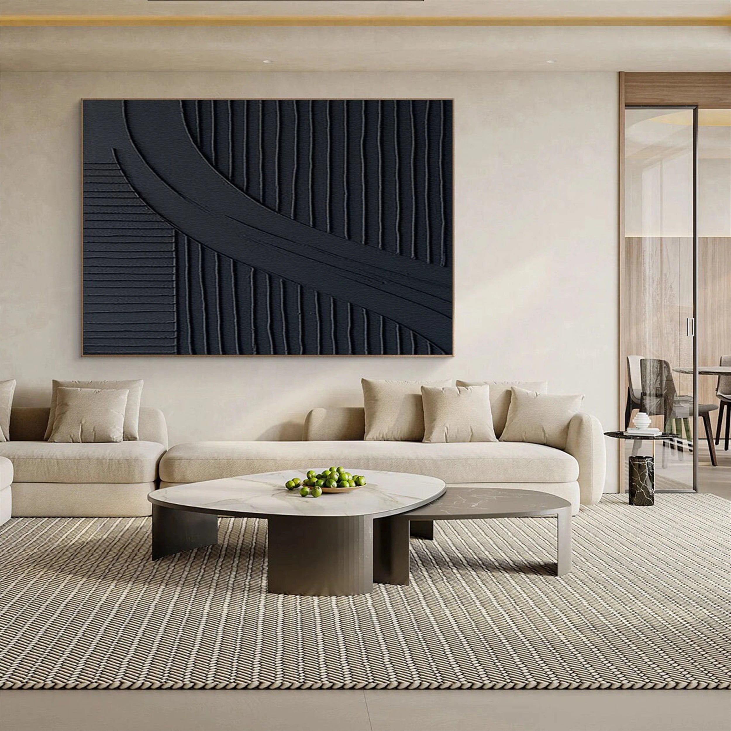 Black Plaster Art Minimalist Textured Painting #MZ063