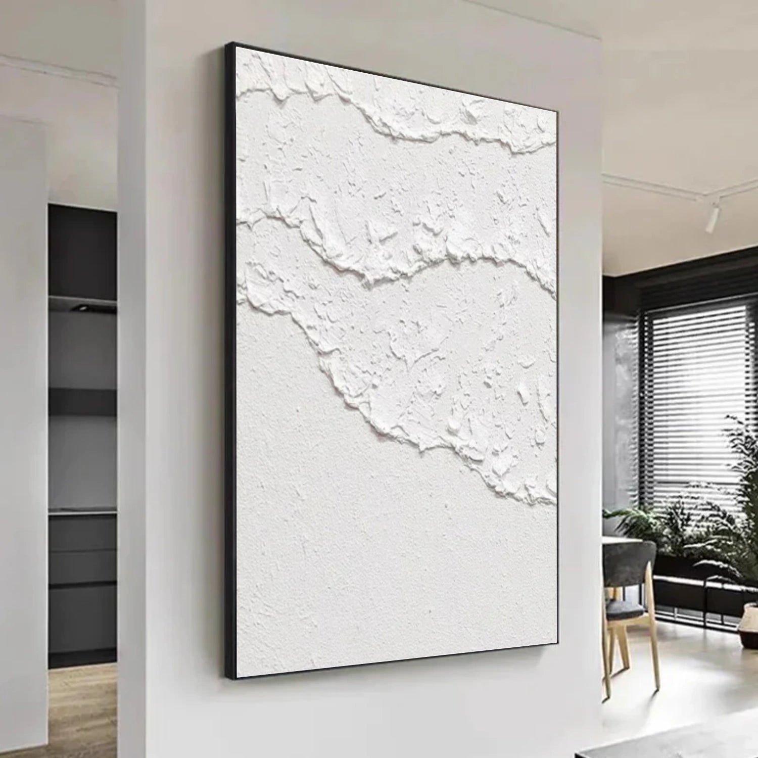 White Ocean And Sky Abstract Textured Canvas Art #OS336
